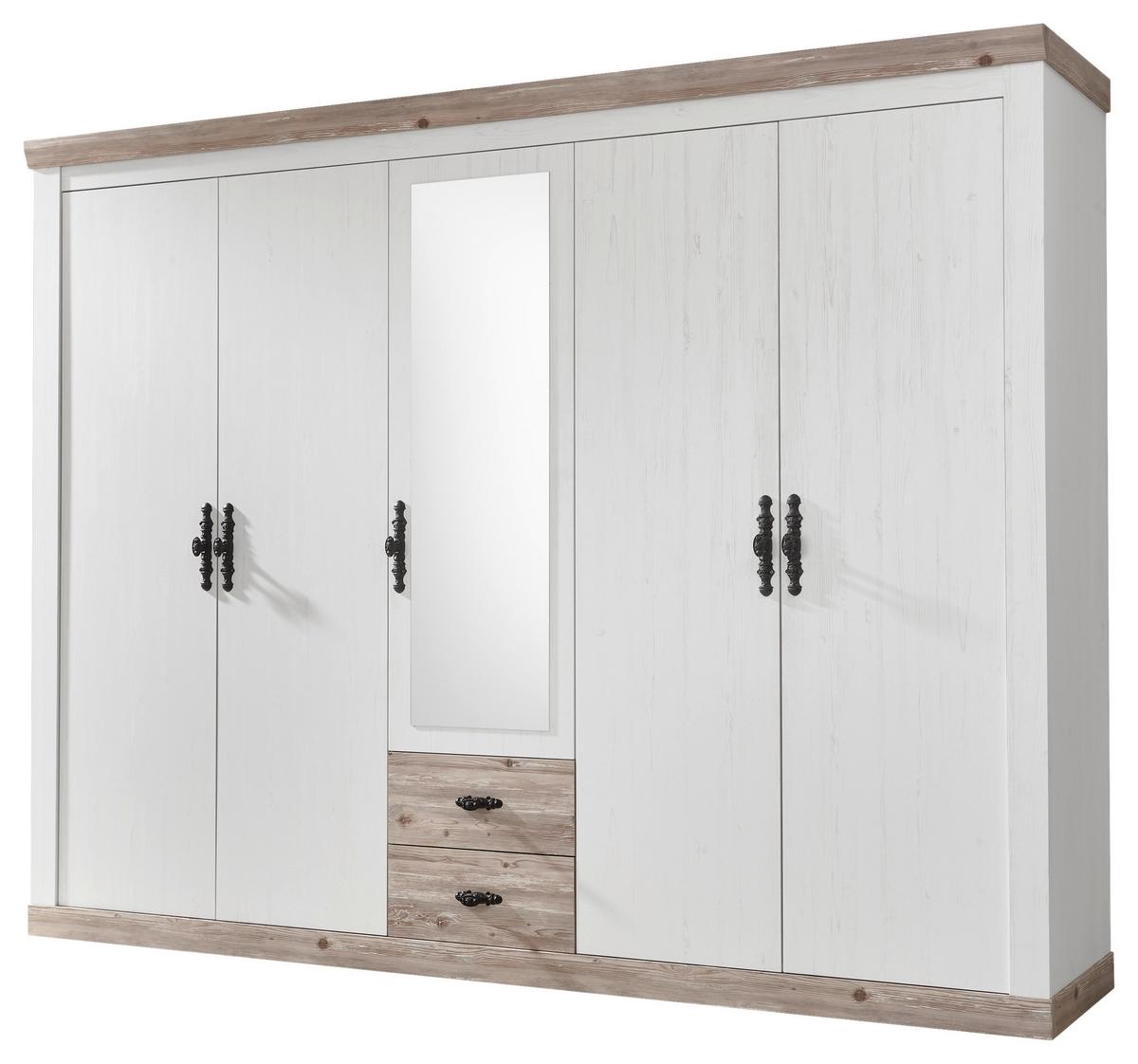 Kleiderschrank Florenz Pinie Weiß Dekor, B: 265cm - Hellbraun/Pinienfarben, Design, Holzwerkstoff (265/201/60cm) - MID.YOU