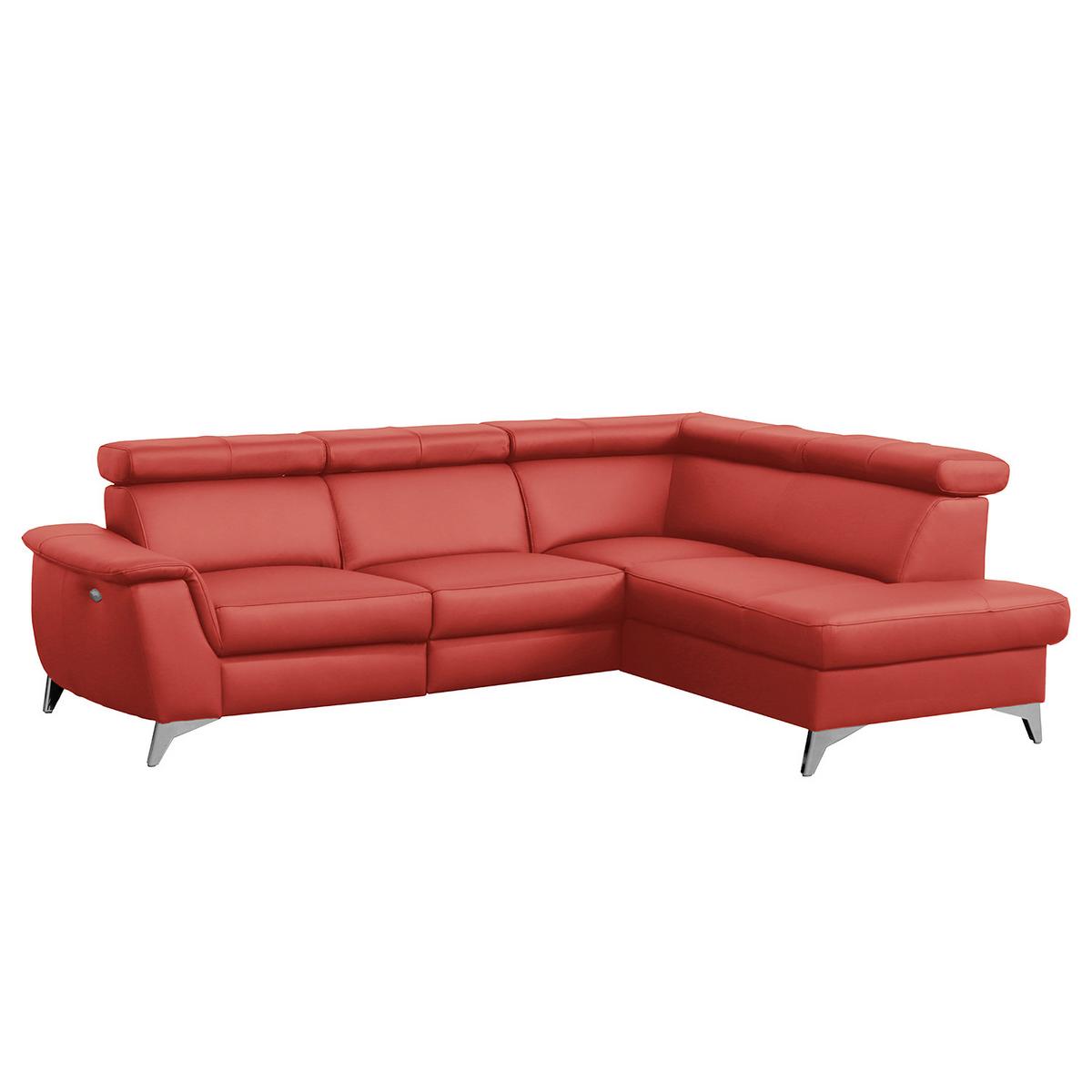 Ecksofa Lince Rot S: 257x197 Cm - Chromfarben/Rot, Design, Leder/Textil (257/197cm) - Livetastic