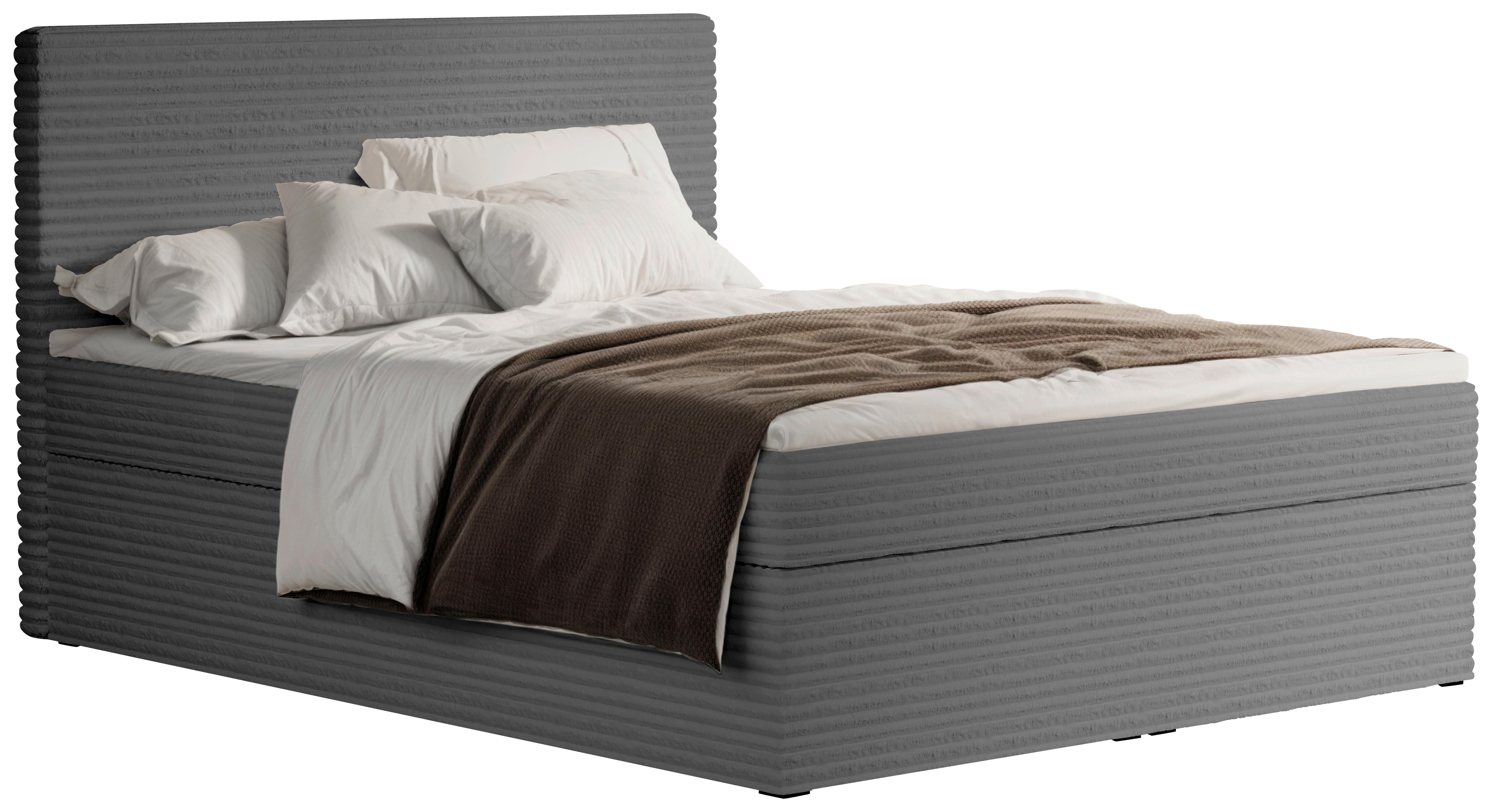 Boxbett Cordoba Dunkelgrau, Lf: 140x200 cm - Dunkelgrau/Schwarz, Basics, Holz/Textil (140/200cm) - Livetastic