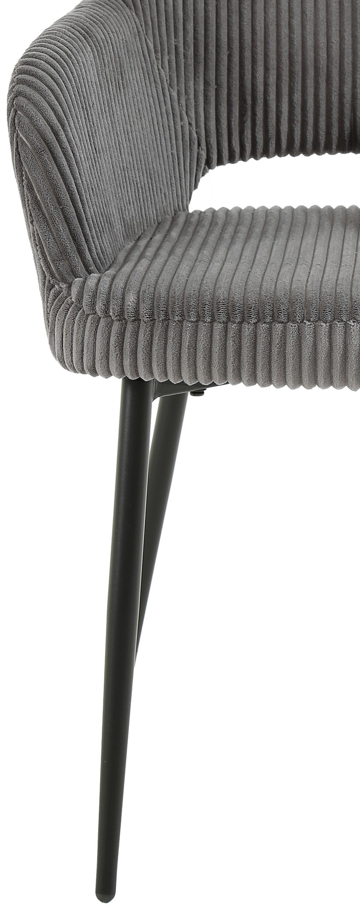 Armlehnstuhl Pina Cord Grau, B: 57 cm - Schwarz/Grau, KONVENTIONELL, Holz/Textil (57/83.5/63cm) - MID.YOU