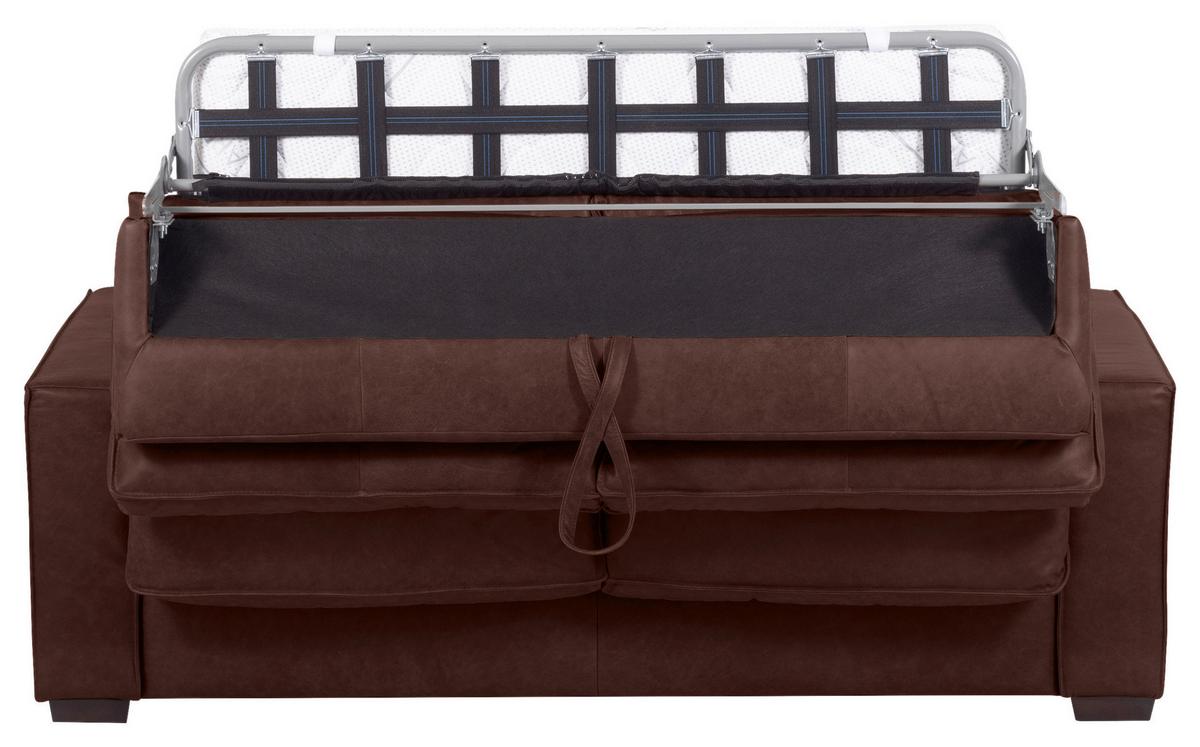 Schlafsofa Texas Braun Anilinleder, B: 203 Cm - Dunkelbraun/Braun, Design, Leder (203/85/99cm) - MID.YOU