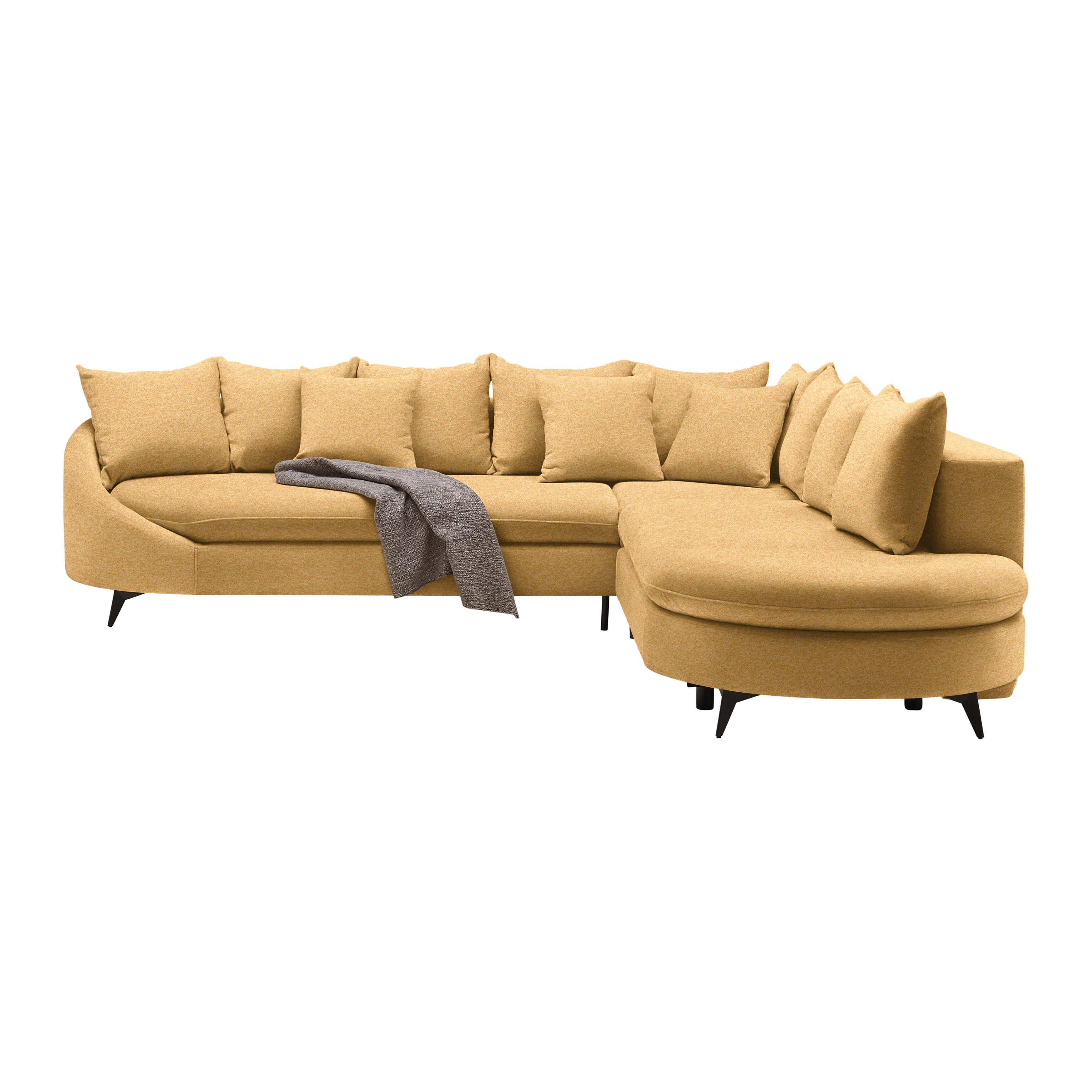 Rohová sedačka AXEL, pravá, hořčicově žlutá tkanina - černá/hořčicově žlutá, Moderní, kov/textil (291/250cm) - Mömax