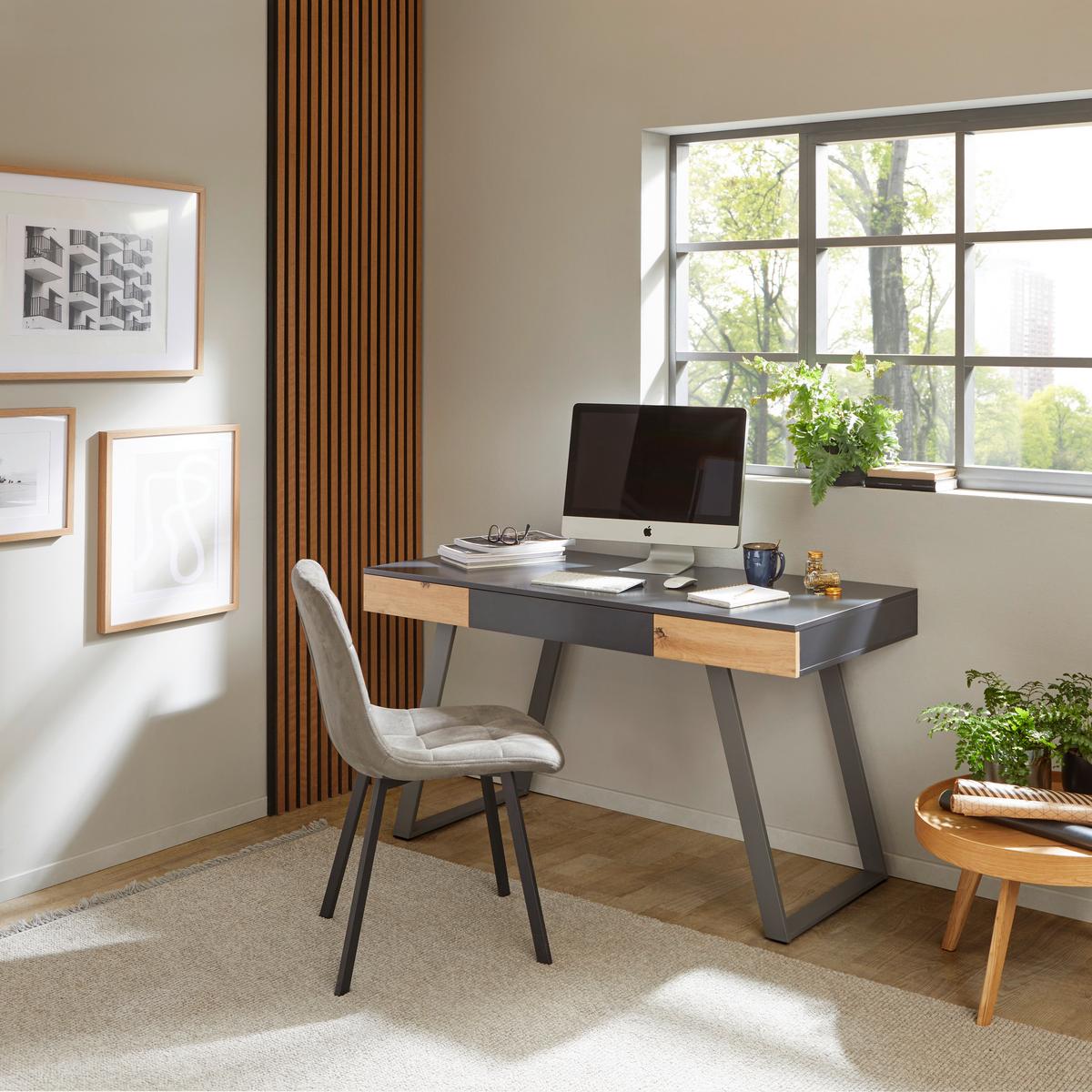 Schreibtisch B 140cm H 60cm Eichefarben/grau Viola - Eichefarben/Grau, MODERN, Holzwerkstoff/Metall (140/60/76cm) - MID.YOU