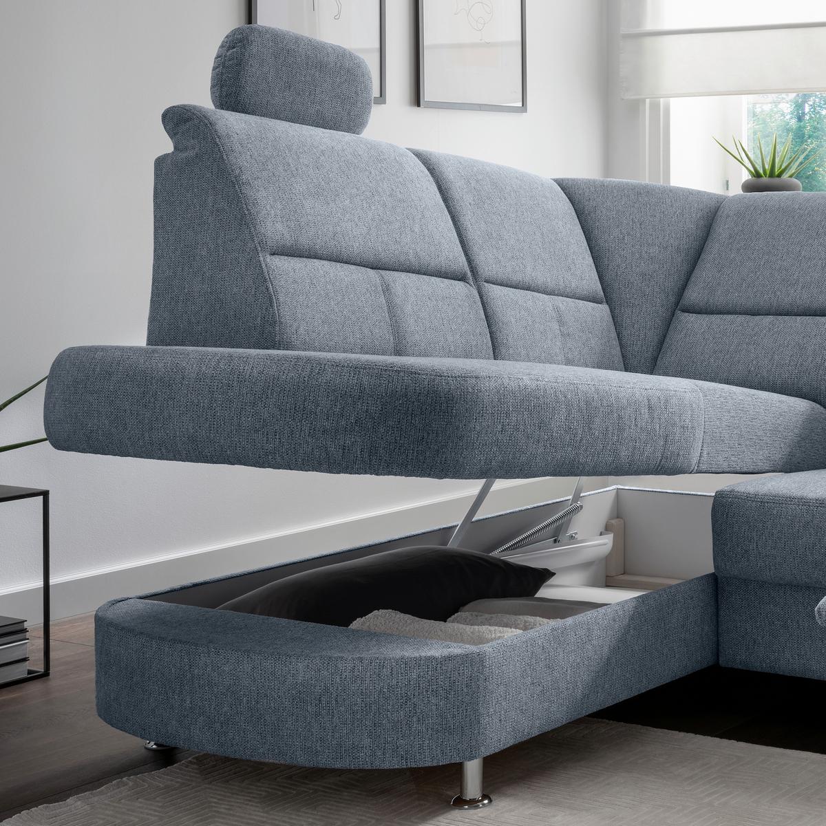 Ecksofa Mit Relaxfunktion Parole Hellblau Chenille - Chromfarben/Hellblau, KONVENTIONELL, Textil (184/231cm) - Livetastic