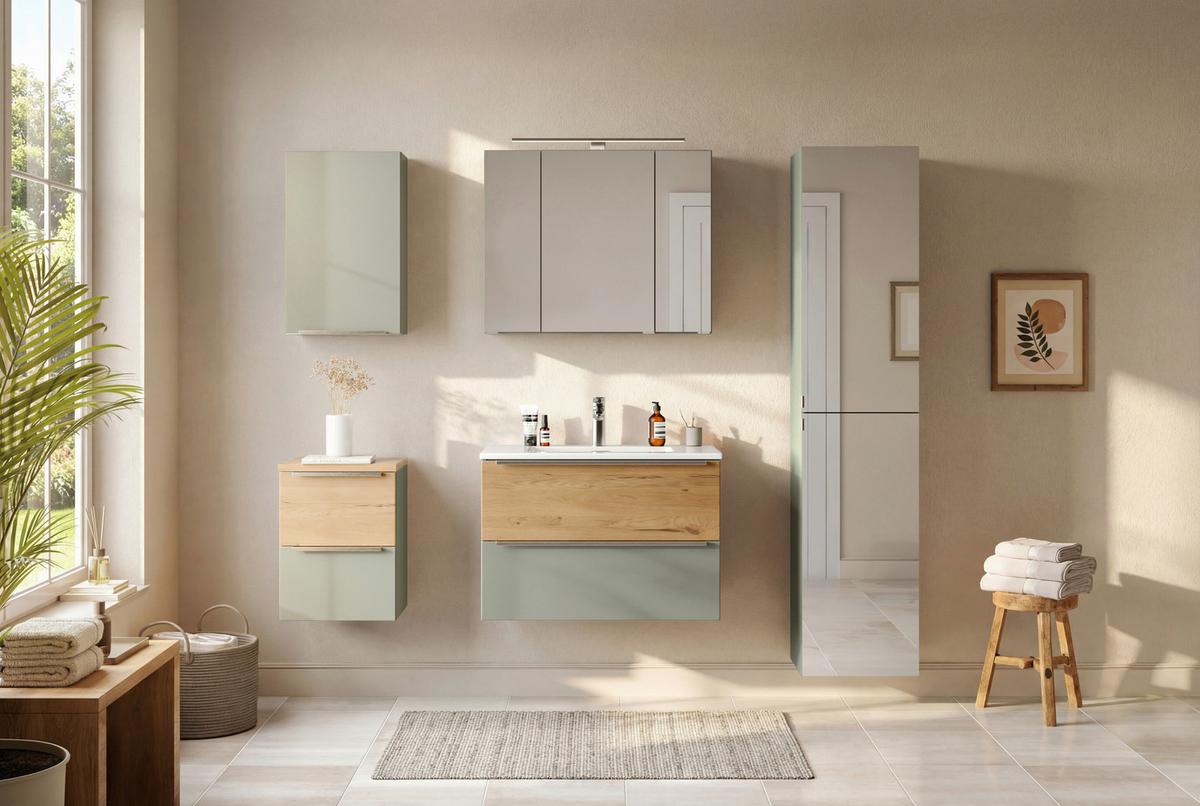 SPIEGELSCHRANK Verona Schilfgrün B: 40cm - Schilfgrün/Wildeiche, Trend, Holzwerkstoff (40/180/35cm) - Held