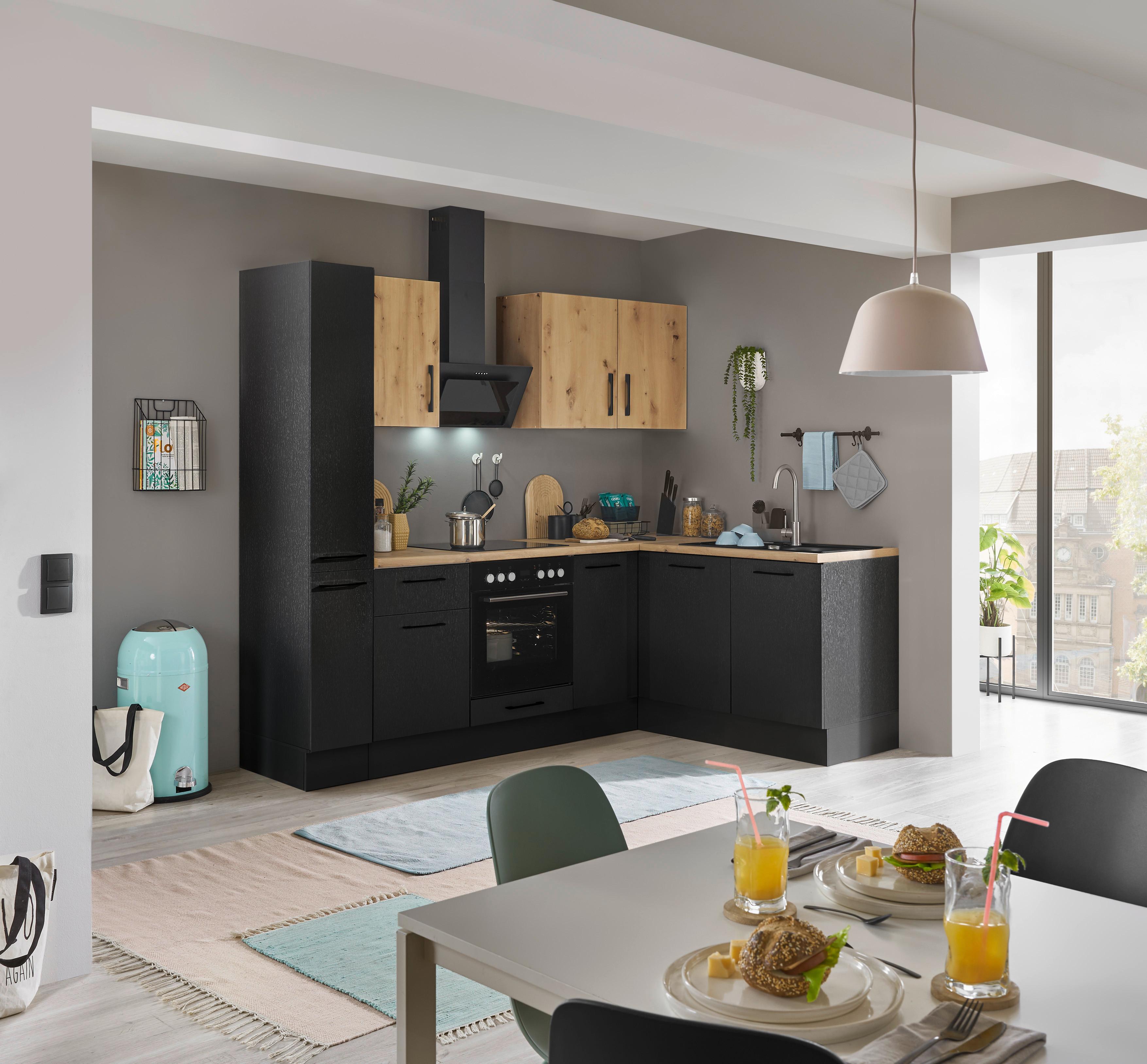 Eckküche Turin Schwarz/Eiche Dekor 240x165 cm - Schwarz/Eiche Artisan, Basics, Holzwerkstoff (240/165cm) - MID.YOU