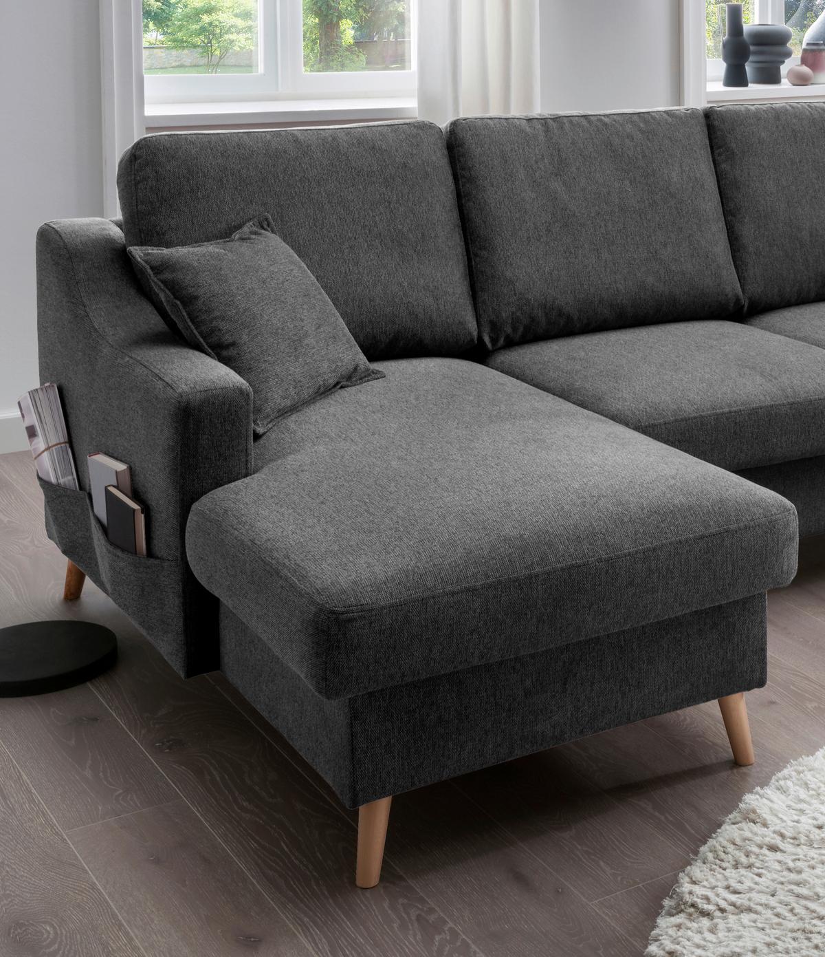 Wohnlandschaft Valentina Anthrazitu-F150/301 - Anthrazit/Naturfarben, KONVENTIONELL, Textil (150/301/200cm) - P & B