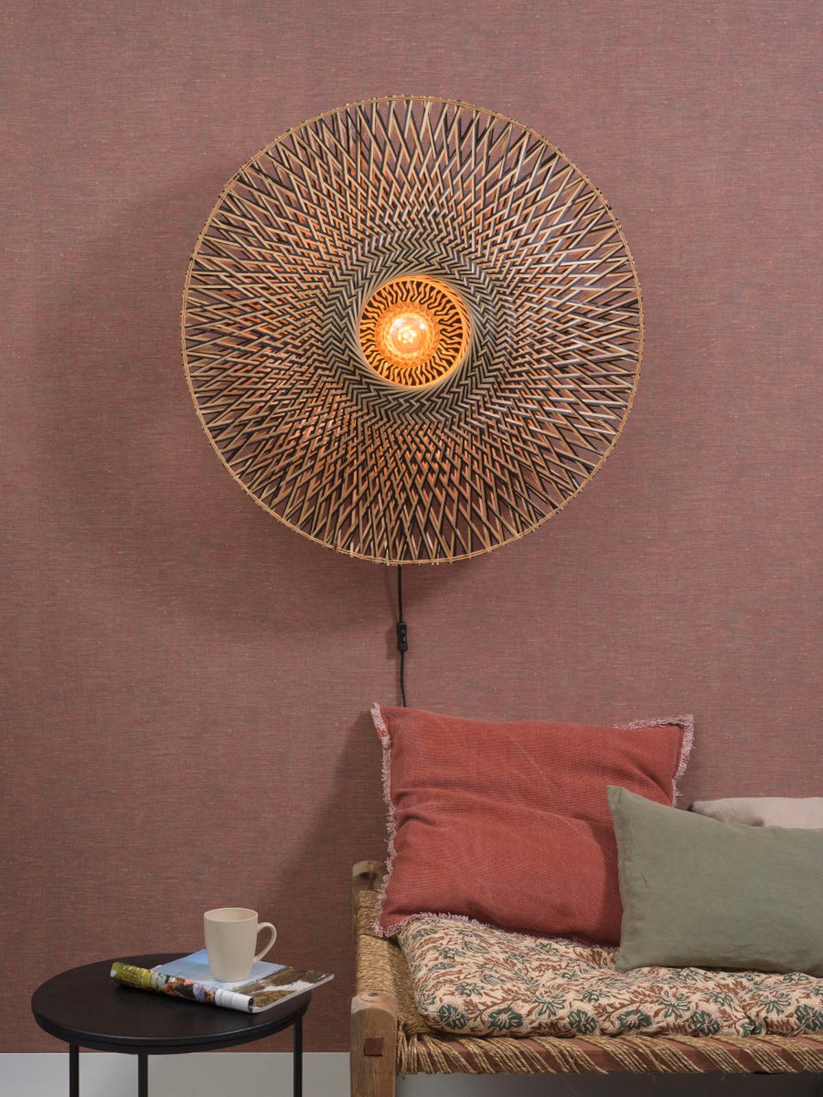 Wandleuchte Bali 1-Flammig mit Schnurschalter - Hellbraun/Schwarz, Natur, Naturmaterialien/Metall (87/20cm) - Good & Mojo