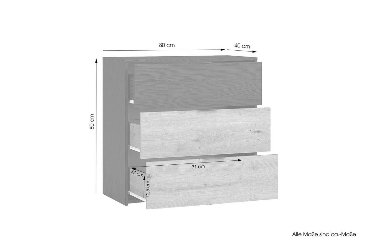 Kommode Rimini Anthrazit/Eiche B: 80cm - Anthrazit/Schwarz, Design, Holzwerkstoff (80/80/40cm) - MID.YOU