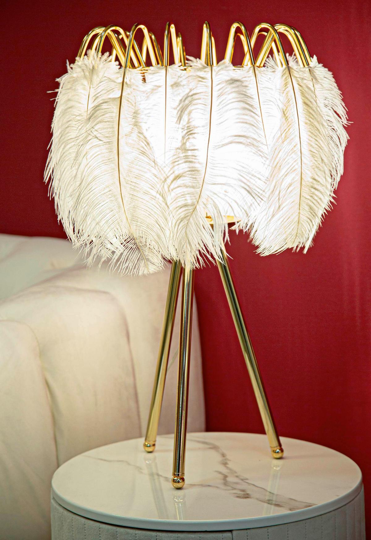 Tischleuchte Feather Stand Weiß, Goldfarben B: 40 cm - Goldfarben/Weiß, Basics, Kunststoff/Metall (40/60/40cm)