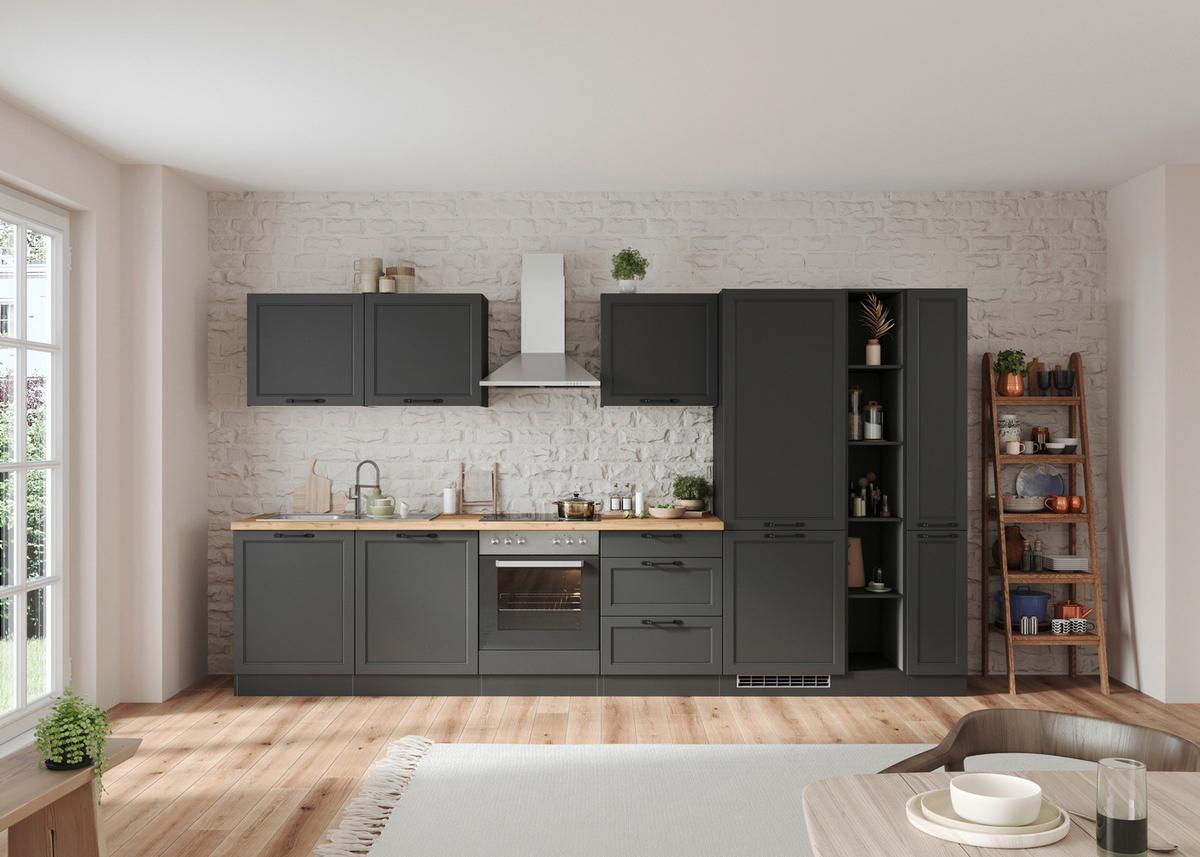 Küchenzeile Meran ohne Geräte B: 360 cm Grau/Eiche Dekor - Eiche Wotan/Grau, LIFESTYLE, Holzwerkstoff (360cm) - Held