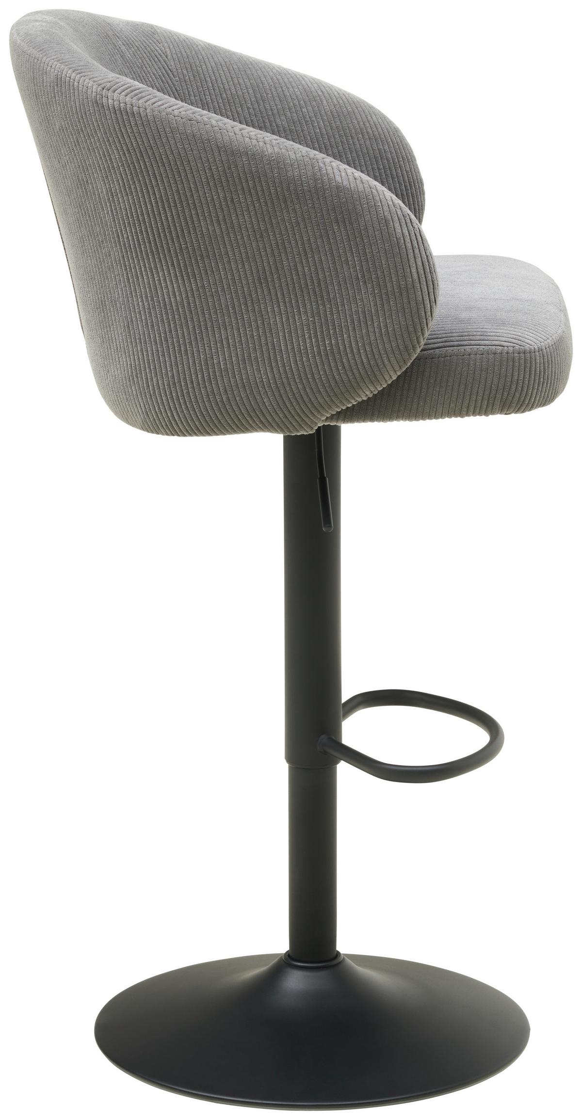 Barhocker höhenverstellbar mit Lehne Wisal Cord Grau - Schwarz/Grau, KONVENTIONELL, Textil/Metall (54/91-112/52cm) - MID.YOU