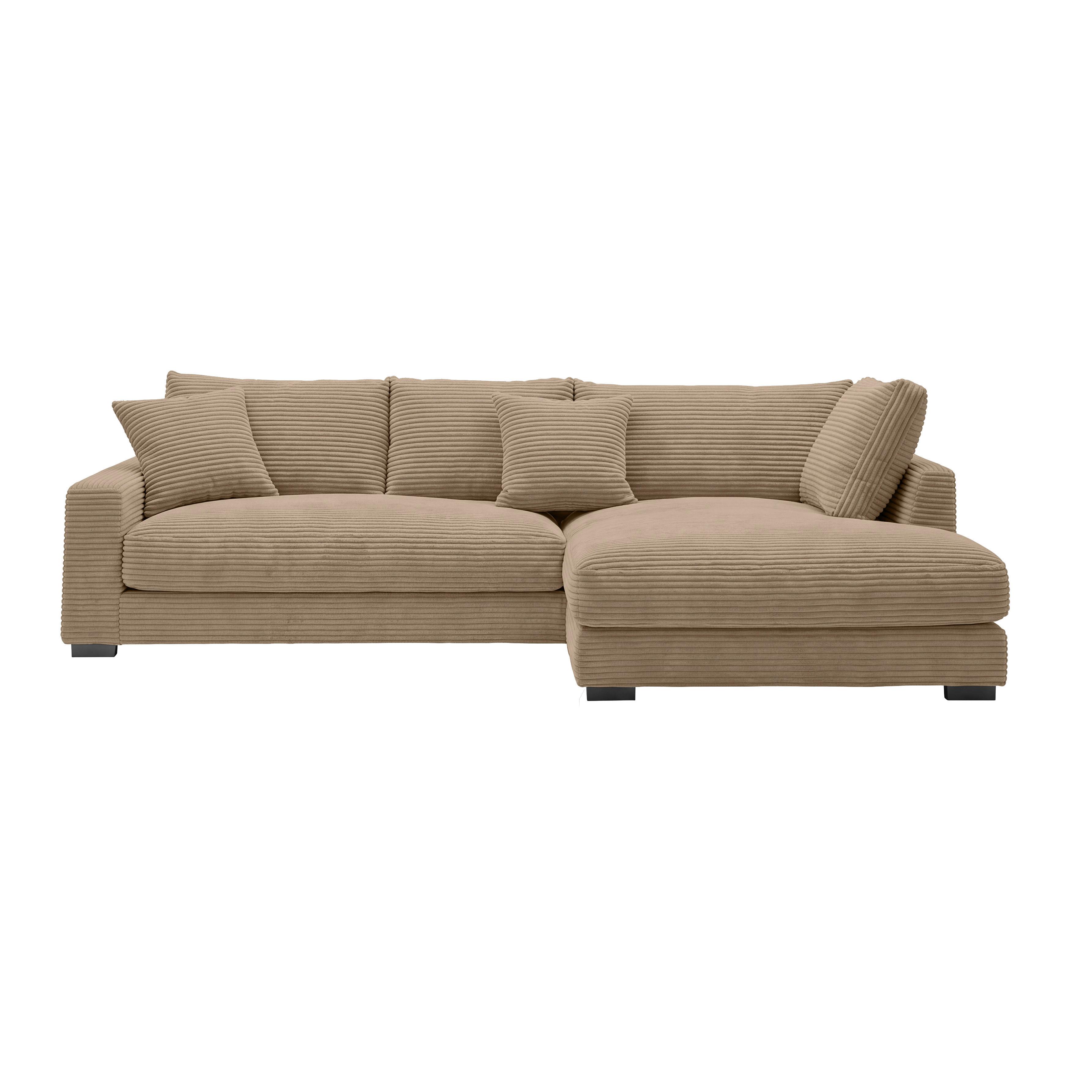 Rohová sedačka PEDRO, pravá, karamelový manšestr - černá/karamel, Moderní, textil/plast (300/190cm) - Mömax