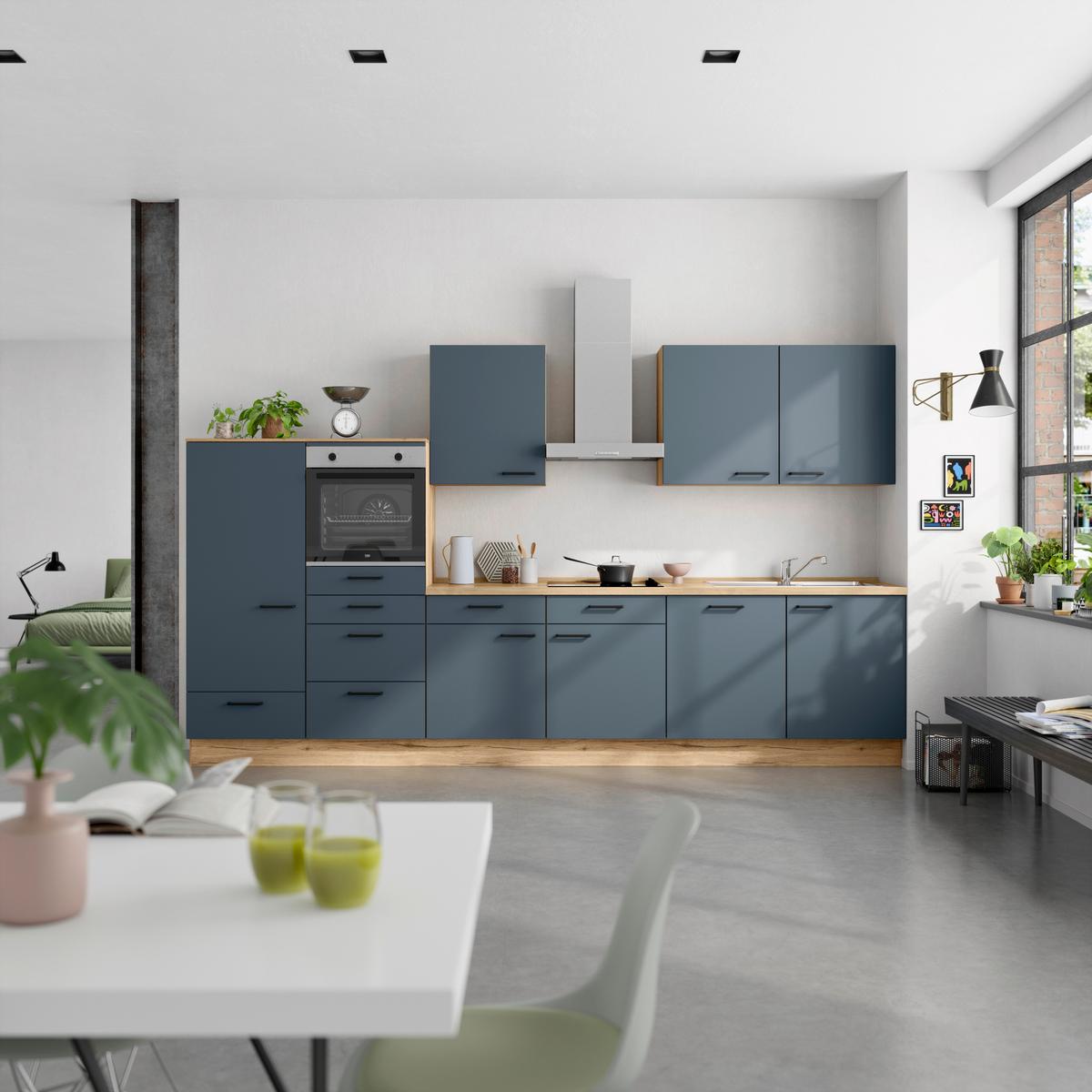 Küchenleerblock Easytouch Low-Line, L12 Links - Blau/Eichefarben, MODERN, Holzwerkstoff (360cm) - Nobilia