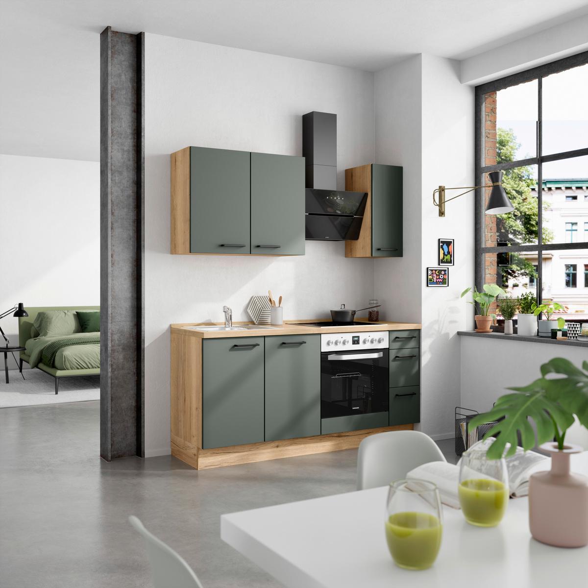 Küchenleerblock Easytouch High-Line, H1 Rechts - Dunkelgrün/Eichefarben, MODERN, Holzwerkstoff (180cm) - Nobilia