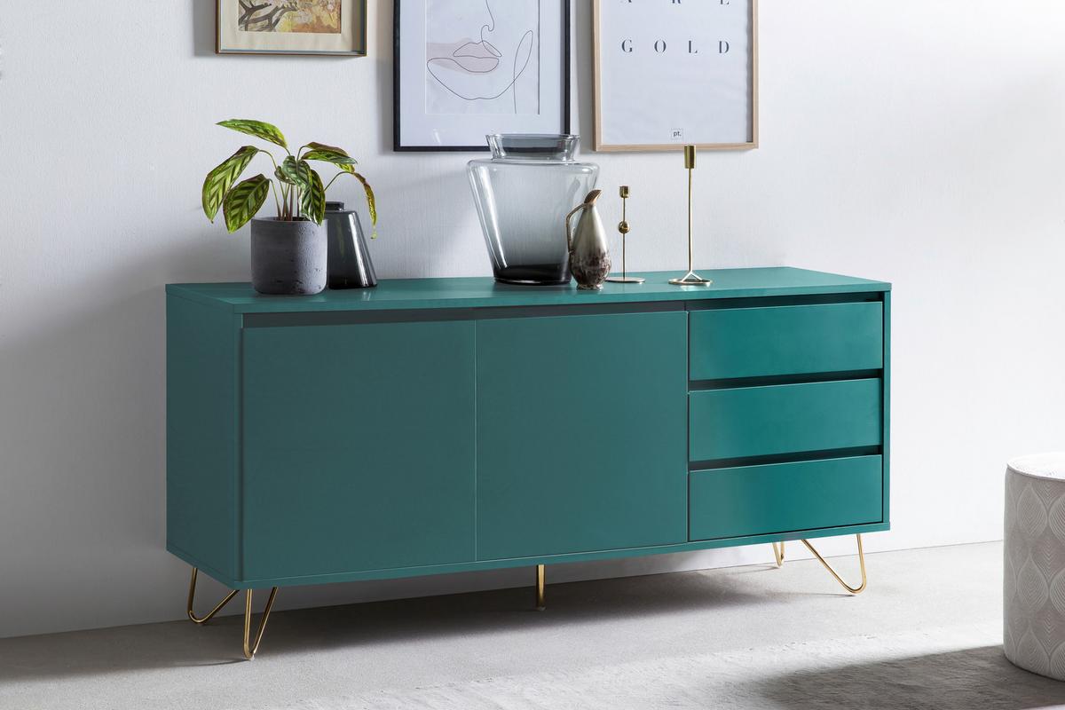 Sideboard Blau B: 150cm - Blau/Messingfarben, Design, Holzwerkstoff (150/70/40cm) - Livetastic