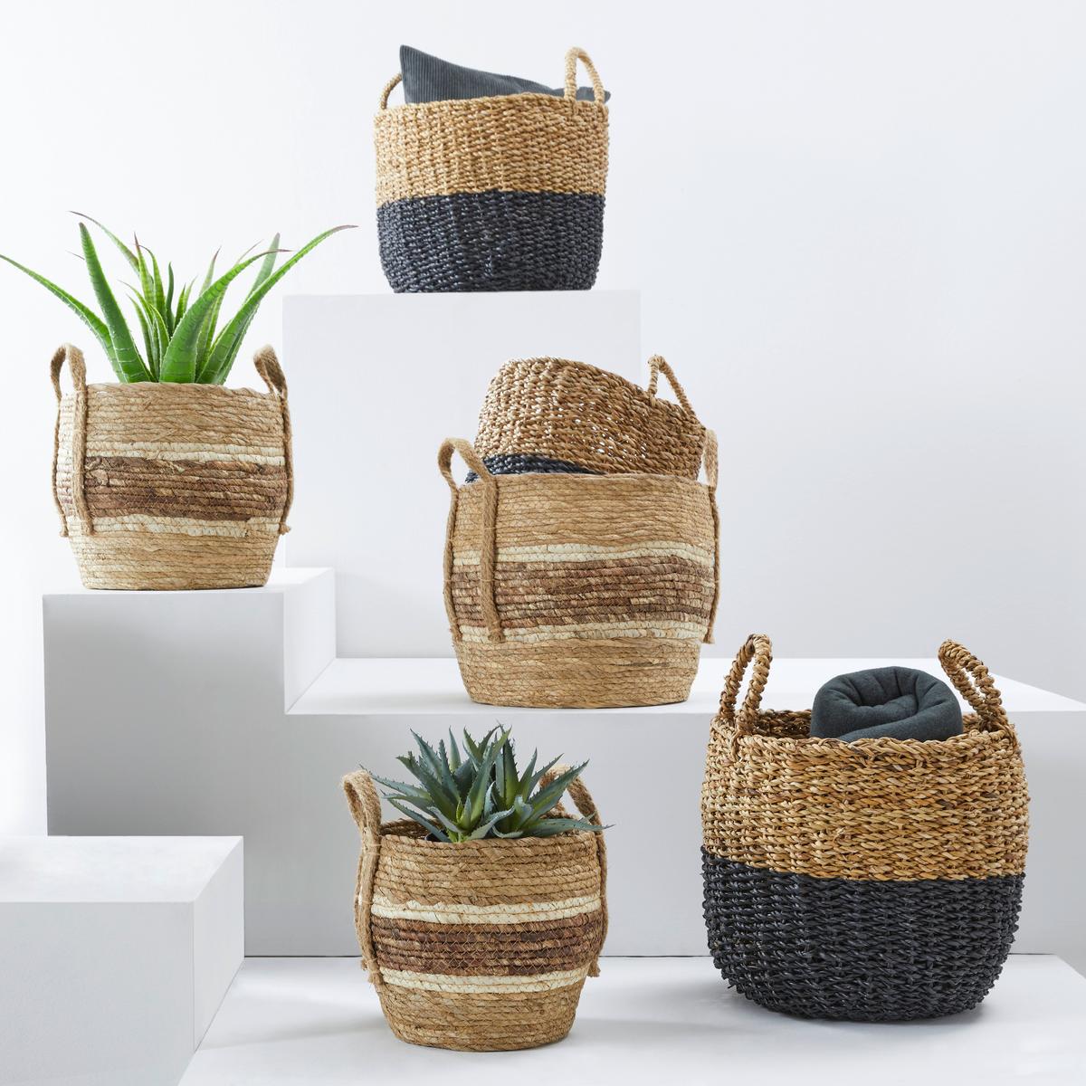 Dekorační košík Ø ca. 40cm - černá/přírodní barvy, Natur, přírodní materiály (40/41cm)