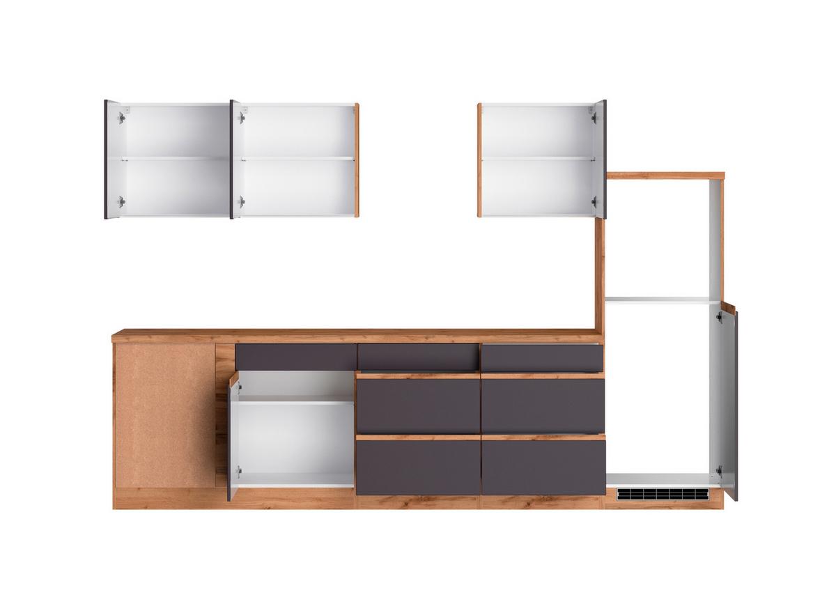Eckküche Turin ohne Geräte B: 300cm Grau/Wotaneiche Dekor - Eiche Wotan/Grau, Design, Holzwerkstoff (300cm) - Held
