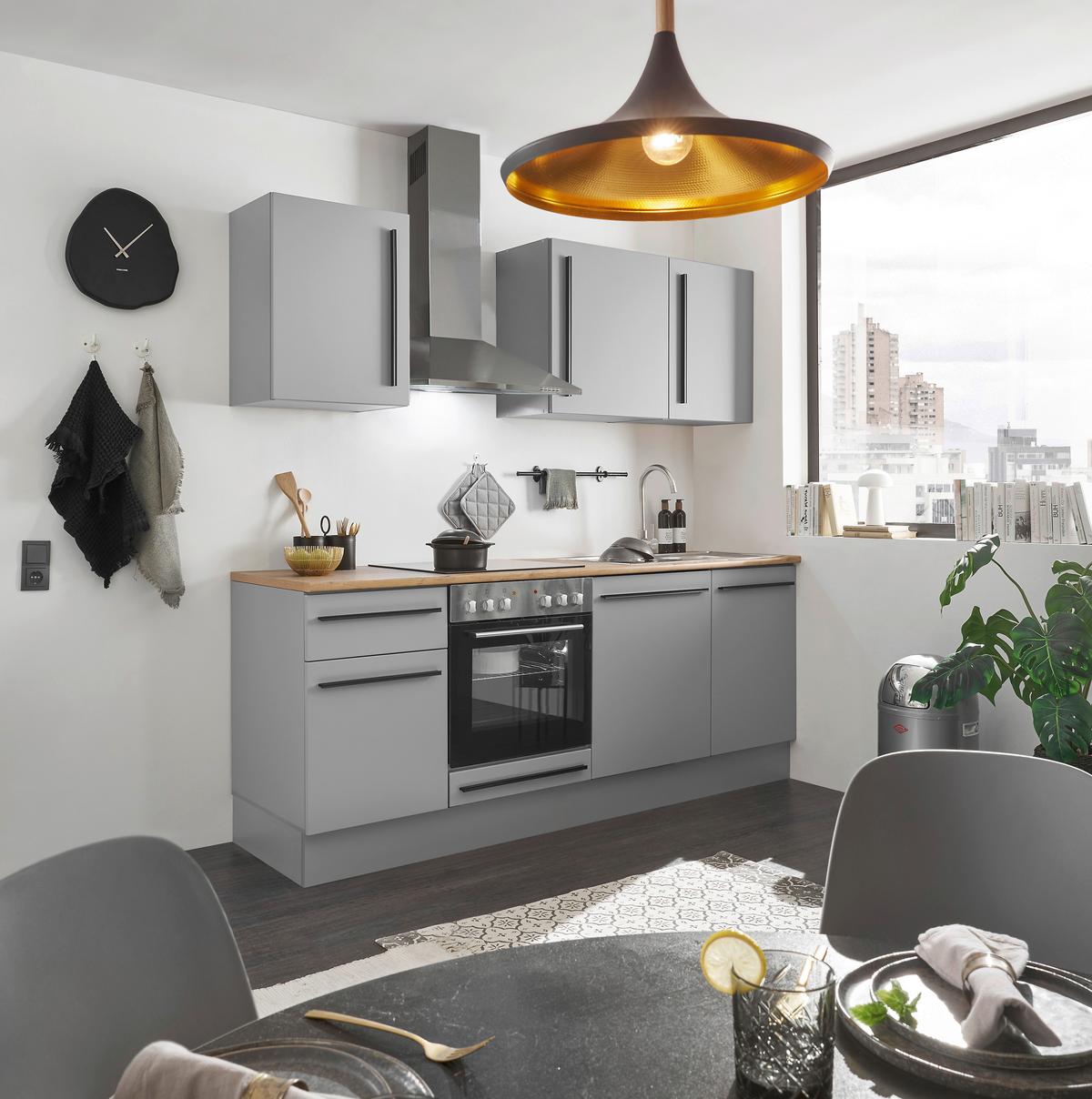 Kuchyňský blok DENVER bez spotřebičů, šířka 220 cm - šedá/barvy dubu, Design, kompozitní dřevo/plast (220cm) - MID.YOU