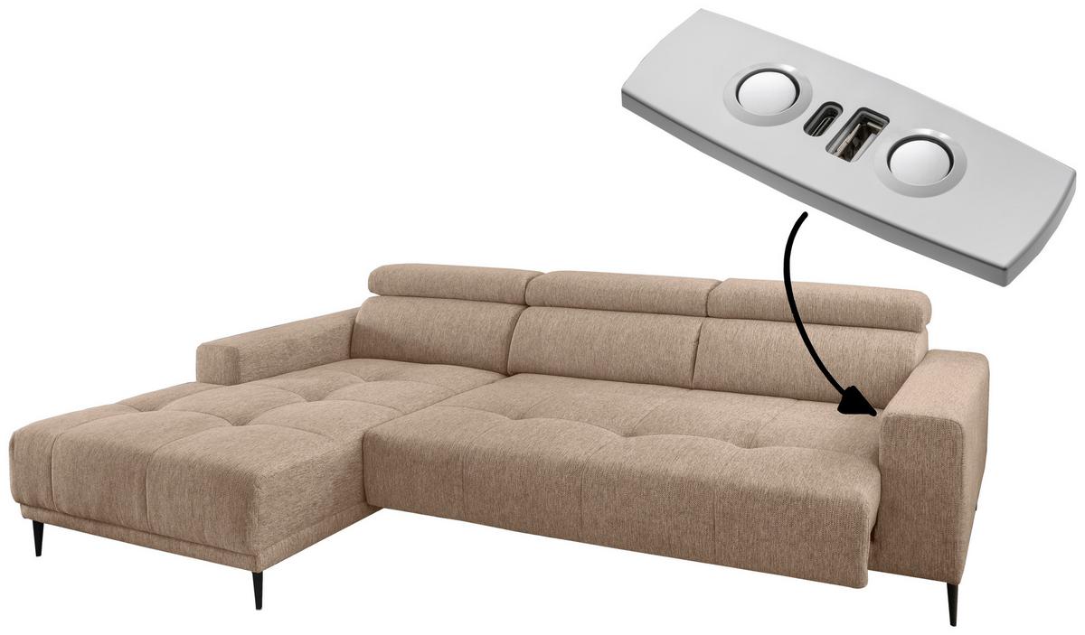 Ecksoga Intera Hellbraun S: 188x276 Cm - Hellbraun/Schwarz, KONVENTIONELL, Textil (188/276cm) - Livetastic