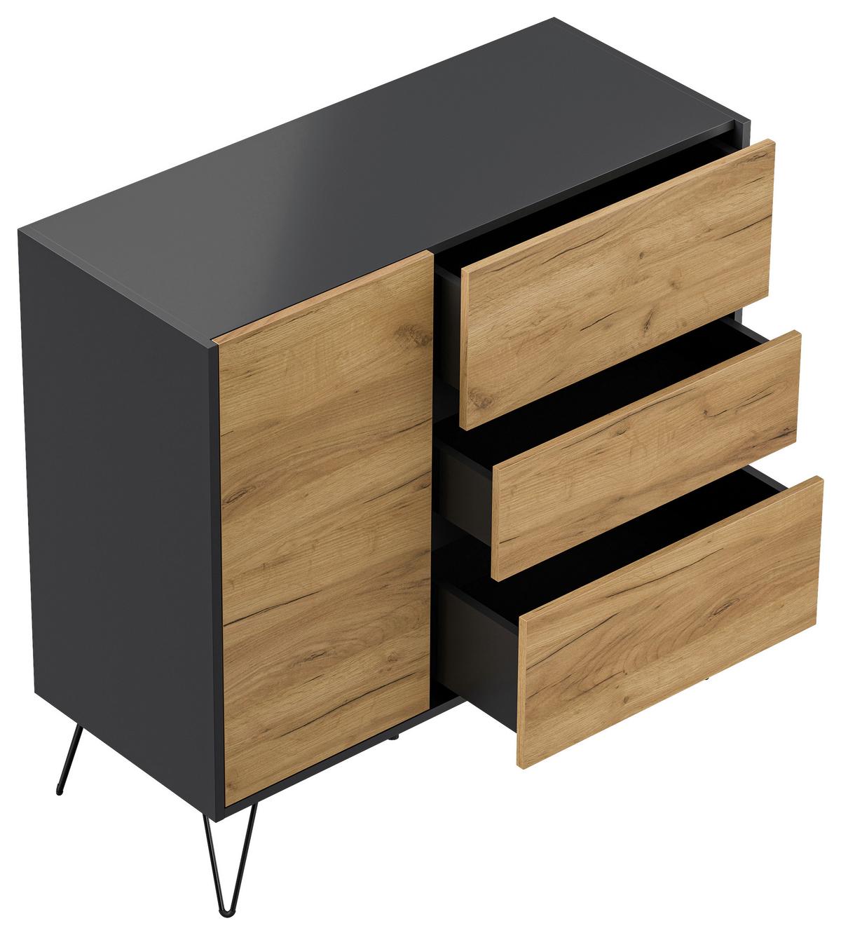 Sideboard Posseik Industrial Graphitfarben/Eichef. B: 99 cm - Elfenbein/Eichefarben, Design, Holzwerkstoff (99/93,6/42cm) - P & B