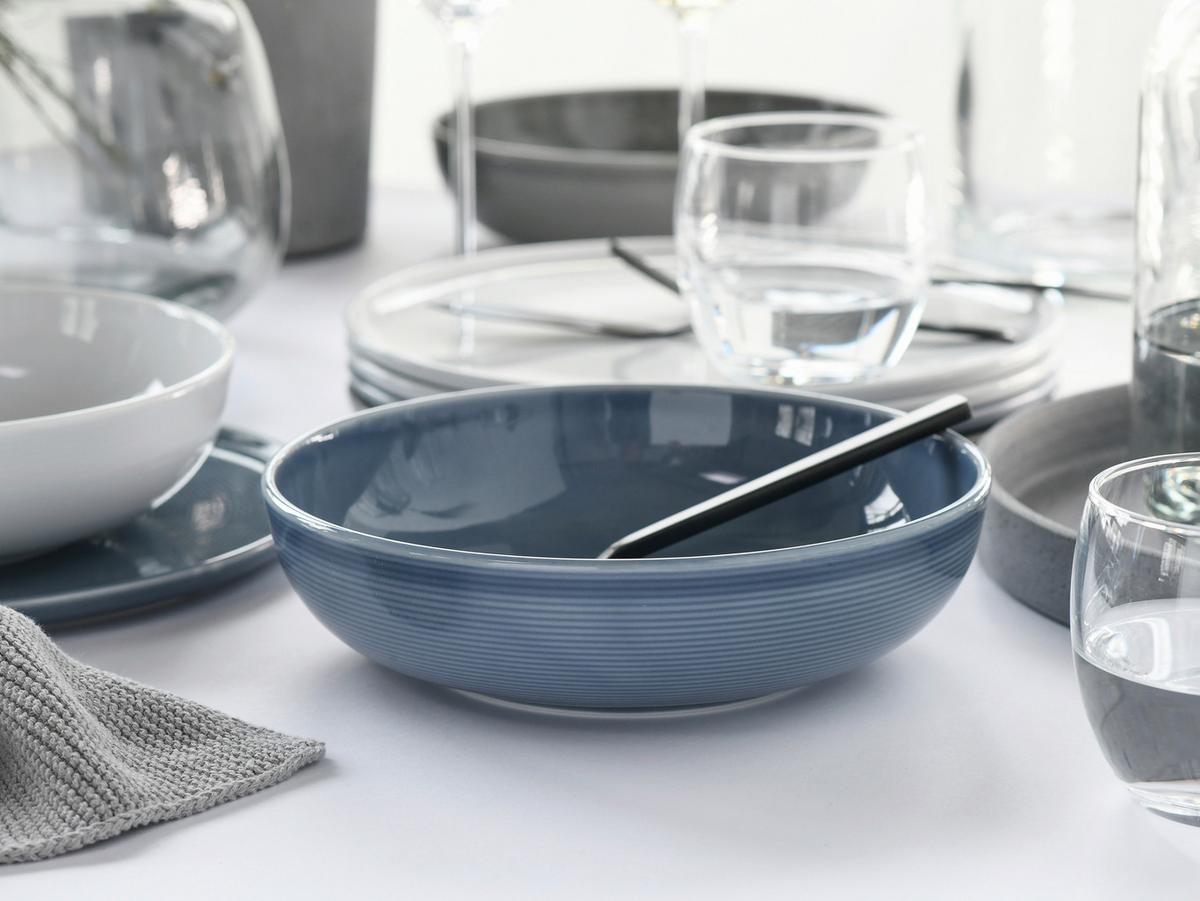 Tafelservice 12-teilig. Porzellan, multicolor - Graublau/Weiß, Basics, Keramik - Creatable