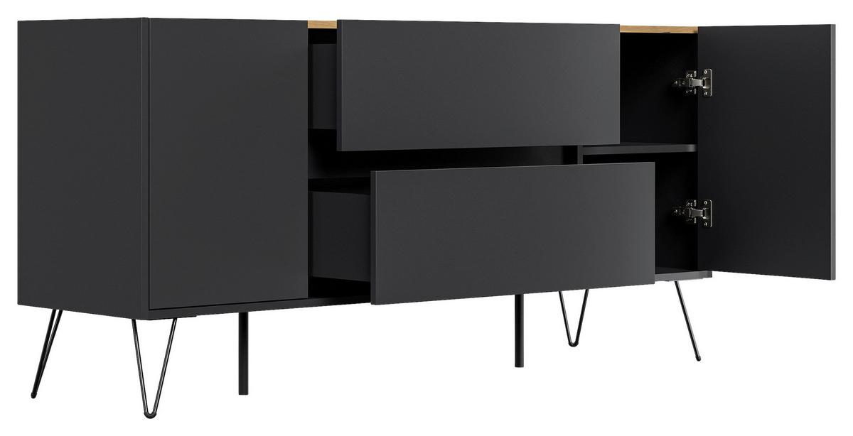 Sideboard Posseik Industrial Graphitfarben/Eiche B: 155 cm - Eichefarben/Schwarz, Design, Holzwerkstoff (155/75,8/42cm) - MID.YOU