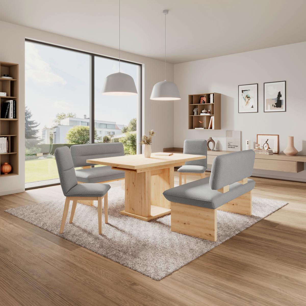 Sitzbank Beluna II Webstoff hellgrau, B: 160cm - Eichefarben/Hellgrau, KONVENTIONELL, Holzwerkstoff/Textil (160/87/67cm) - James Wood