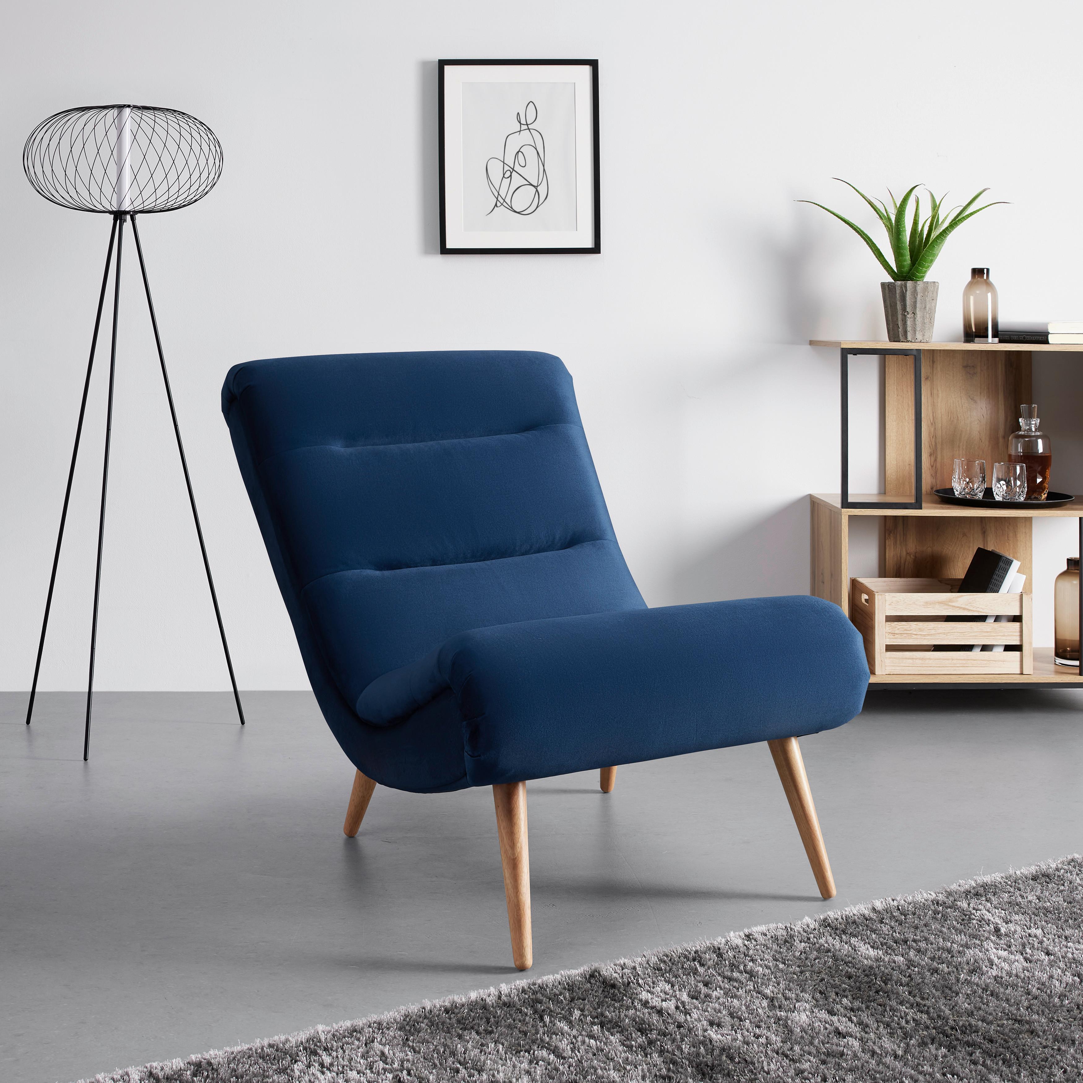Kreslo Jan Modrá - prírodné farby/modrá, Moderný, drevo/textil (74/102/90cm) - PBJ