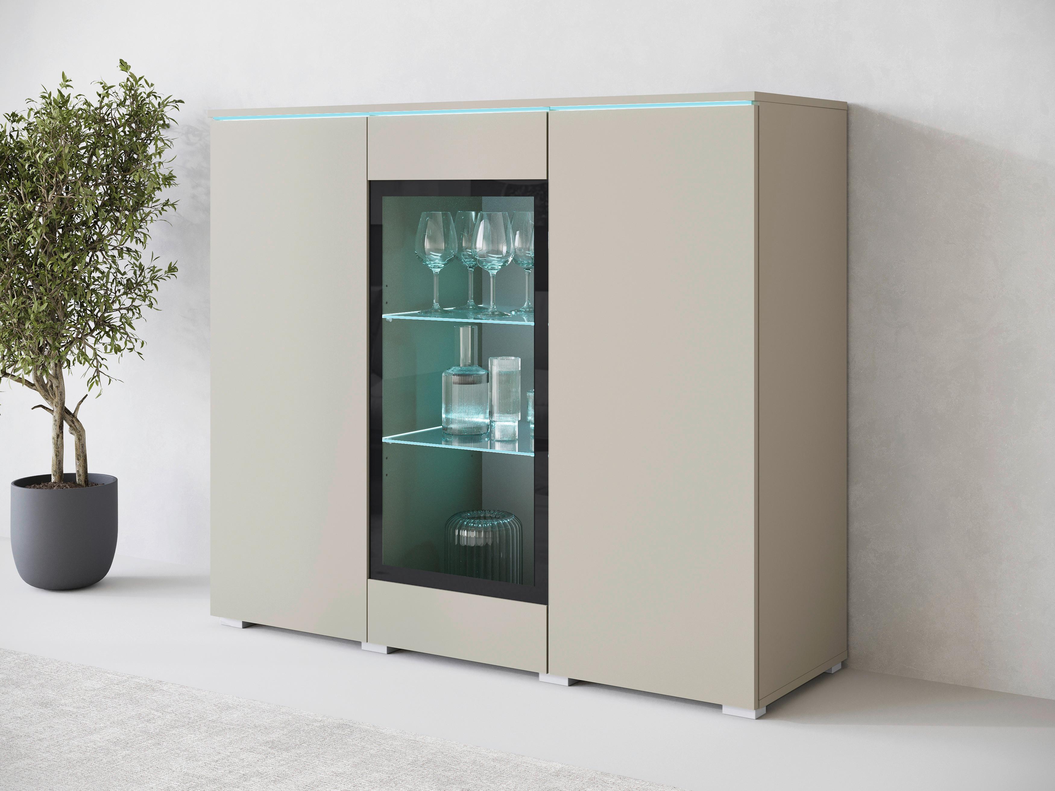 Highboard Vera 120 Vera 120 - Kaschmir/Beige, Trend, Glas/Holzwerkstoff (120/103,3/39,5cm)