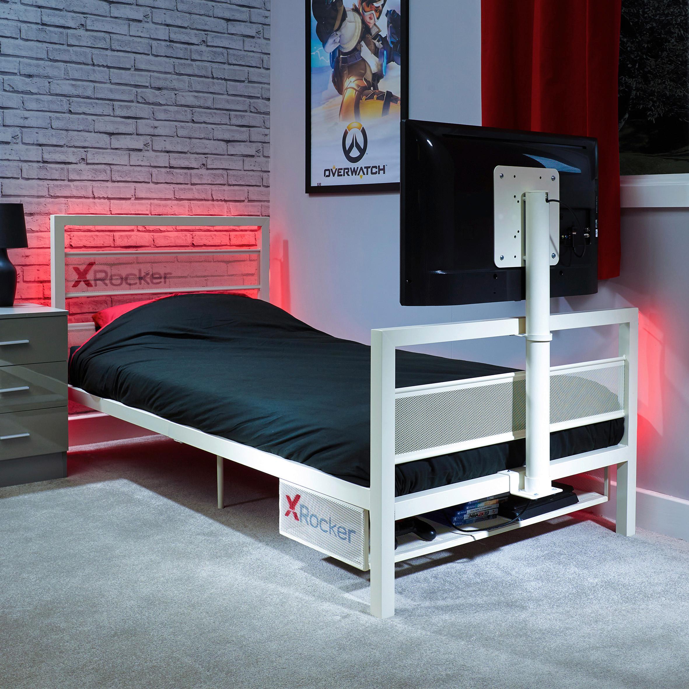 Kinderbett Basecamp 90x190cm mit TV-Halterung Metall Weiß - Weiß, MODERN, Metall (90/190cm) - X Rocker
