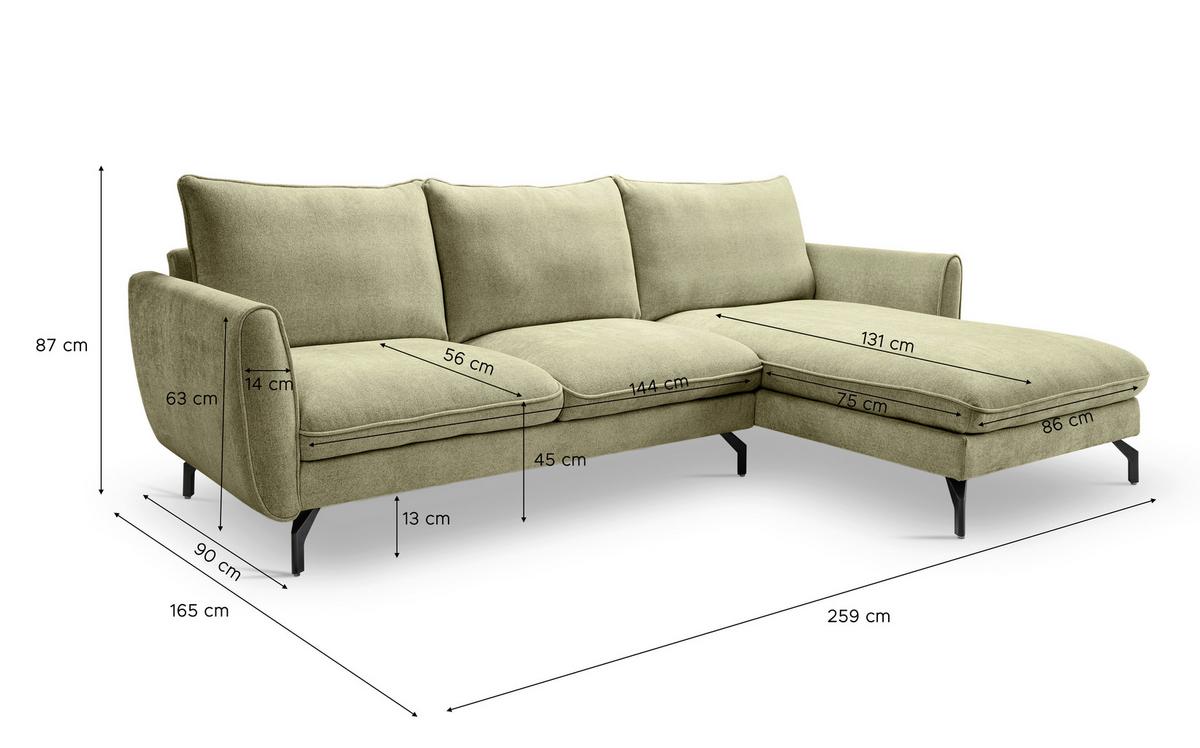 Ecksofa Toronto Grün S: 259x165cm - Schwarz/Grün, Basics, Holz/Textil (259/165cm) - MID.YOU