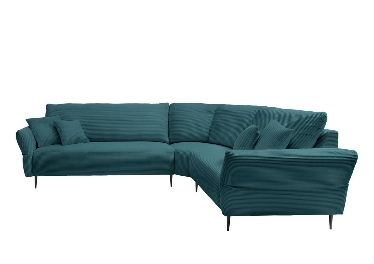 Ecksofa Vanilla Petrol S: 294x256 cm - Petrol/Schwarz, Design, Textil (294/256cm) - Livetastic