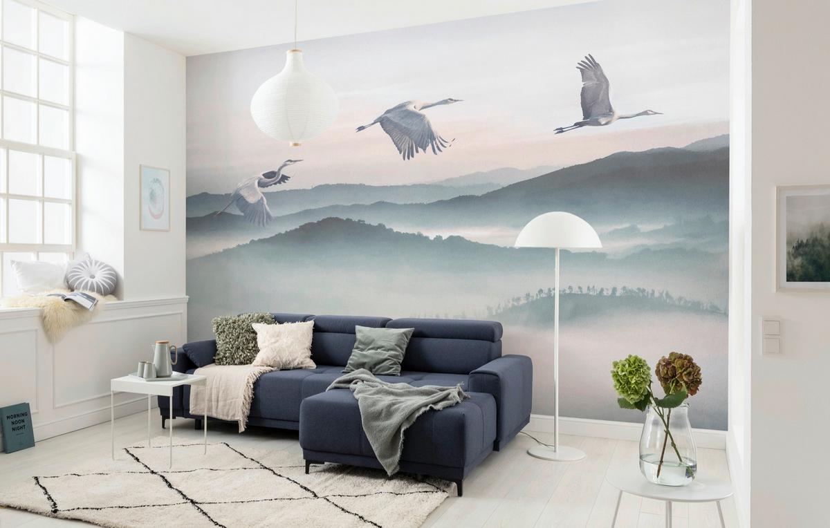 Fototapete Mystic Cranes - Blau/Weiß, Trend, Papier (400/280cm) - Komar