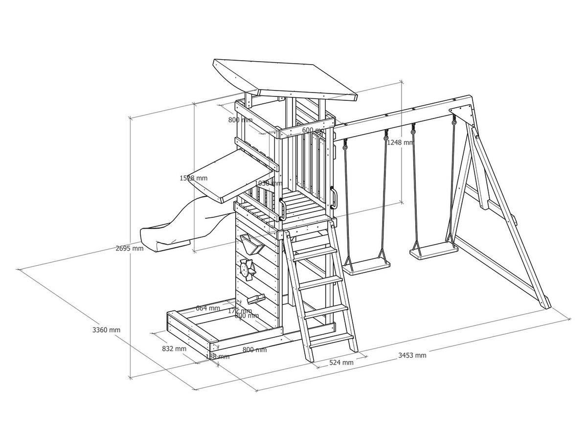 Spielturm A030.502.00 - Blau/Braun, KONVENTIONELL, Holz (345/270/336cm) - Ambia Garden