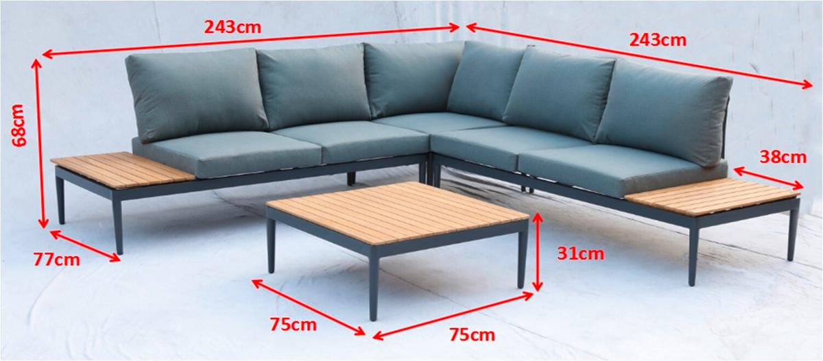 Loungegarnitur 4-Tlg. Paros Holz/Metall/Textil mit Kissen - Anthrazit/Silberfarben, Basics, Holz/Textil (243/68/243cm) - Acamp
