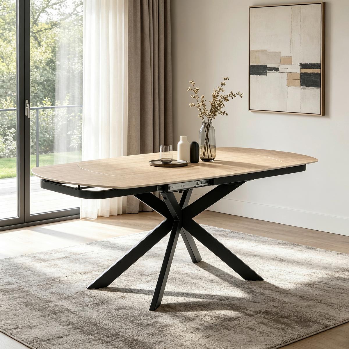 Esstisch Senna Schwarz/Beige L: 120-180 cm - Beige/Schwarz, MODERN, Stein/Metall (120-180/90/75.5-79cm) - P & B