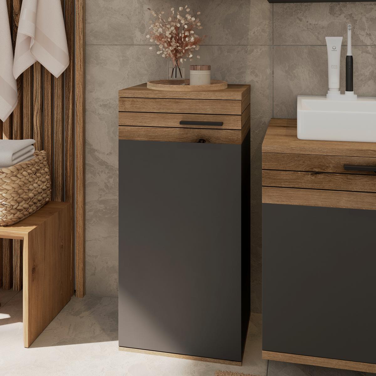 Badezimmer Unterschrank Cotia Cotls 4 BxH 40x86 cm - Eichefarben/Anthrazit, MODERN, Holzwerkstoff (40/86/30cm) - James Wood