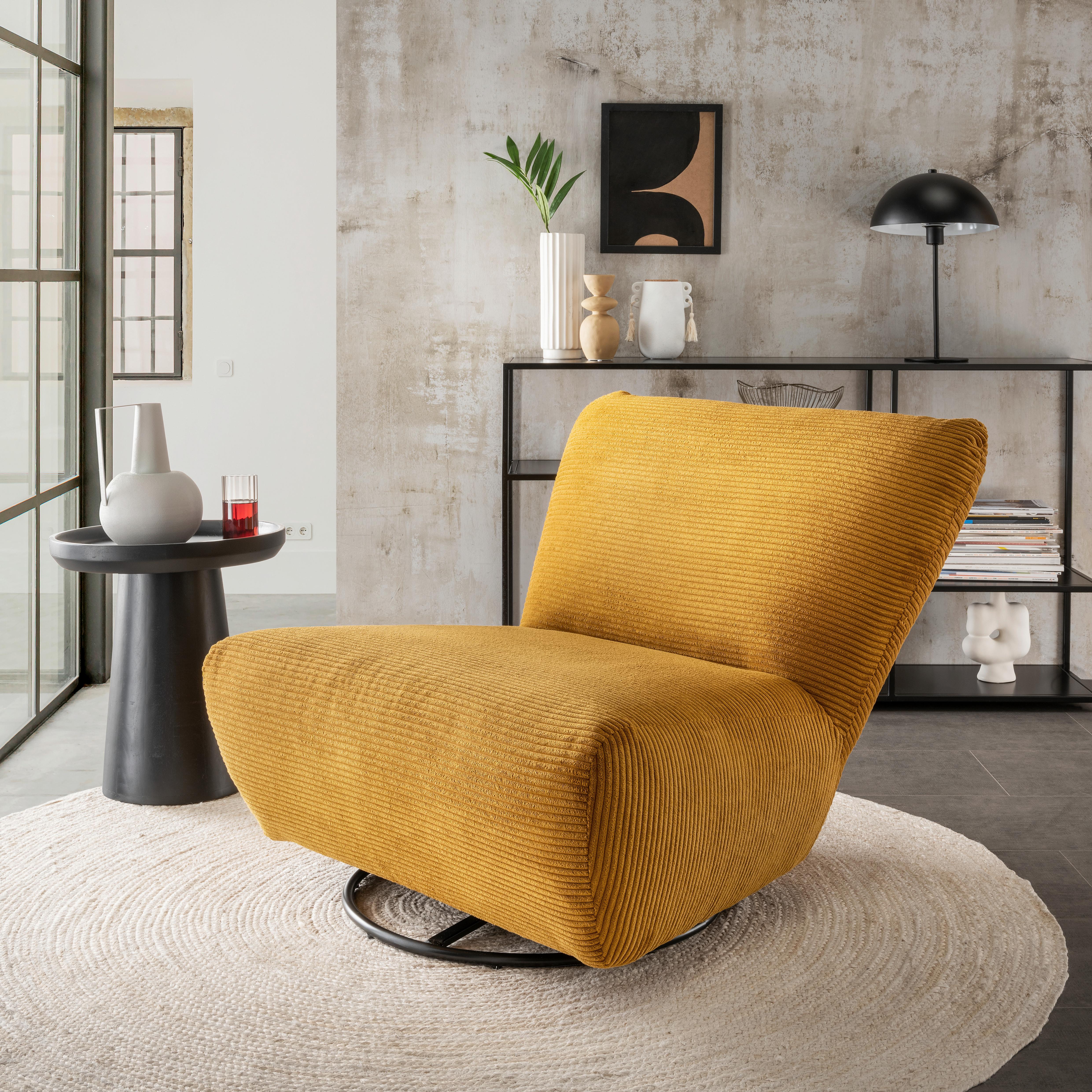 XXL-Sessel Cremallo Goldfarben 360° drehbar, B: 95 cm - Goldfarben/Schwarz, Trend, Textil (95/77/94cm) - Livetastic