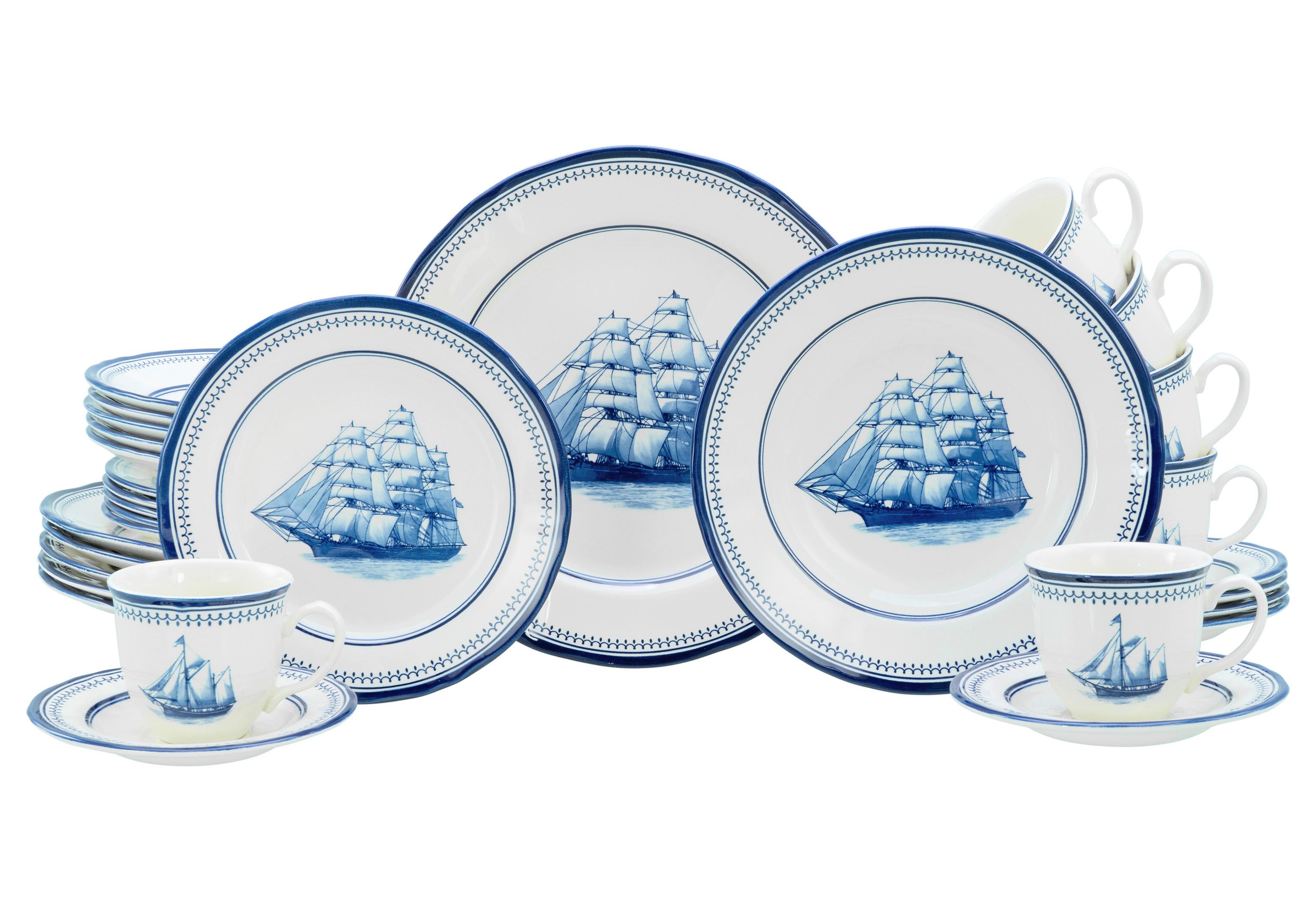 Kombiservice 30-Tlg. Keramik, Balu/Weiß - Blau/Weiß, Basics, Keramik - Creatable