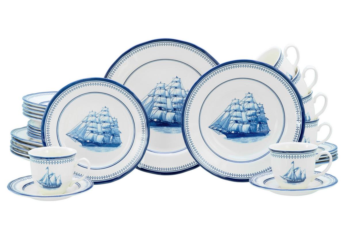 Kombiservice 30-Tlg. Keramik, Balu/Weiß - Blau/Weiß, Basics, Keramik - Creatable