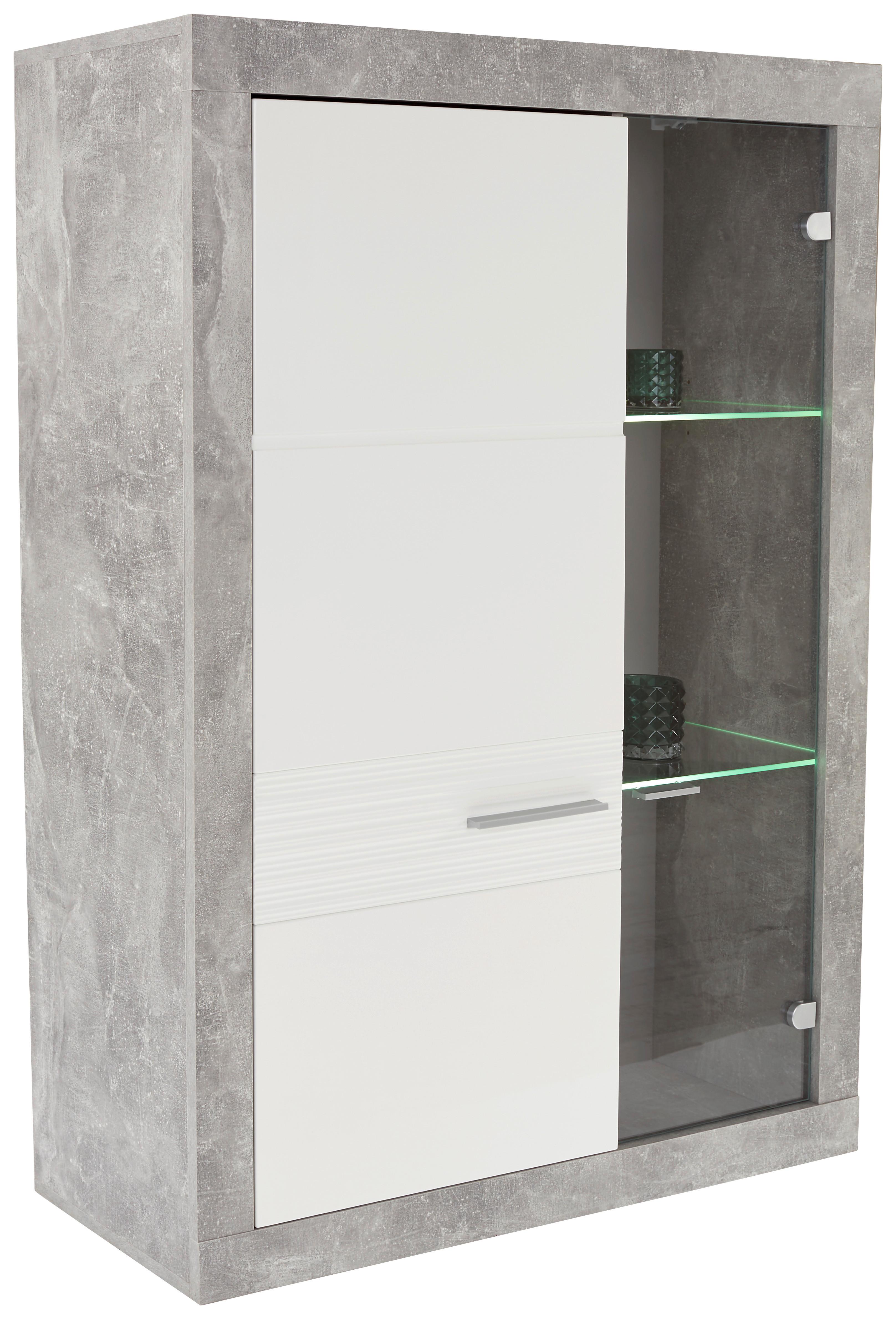 Vitrine Malta B: 96 cm Mit Beleuchtung Betonoptik/Weiß