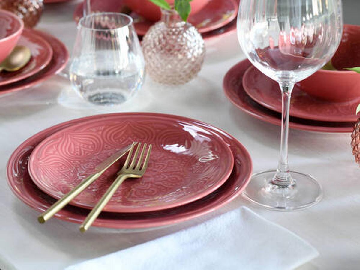 Jídelní souprava ORIENT MANDALA,12-dílná - tmavě růžová, Trend, keramika - Creatable