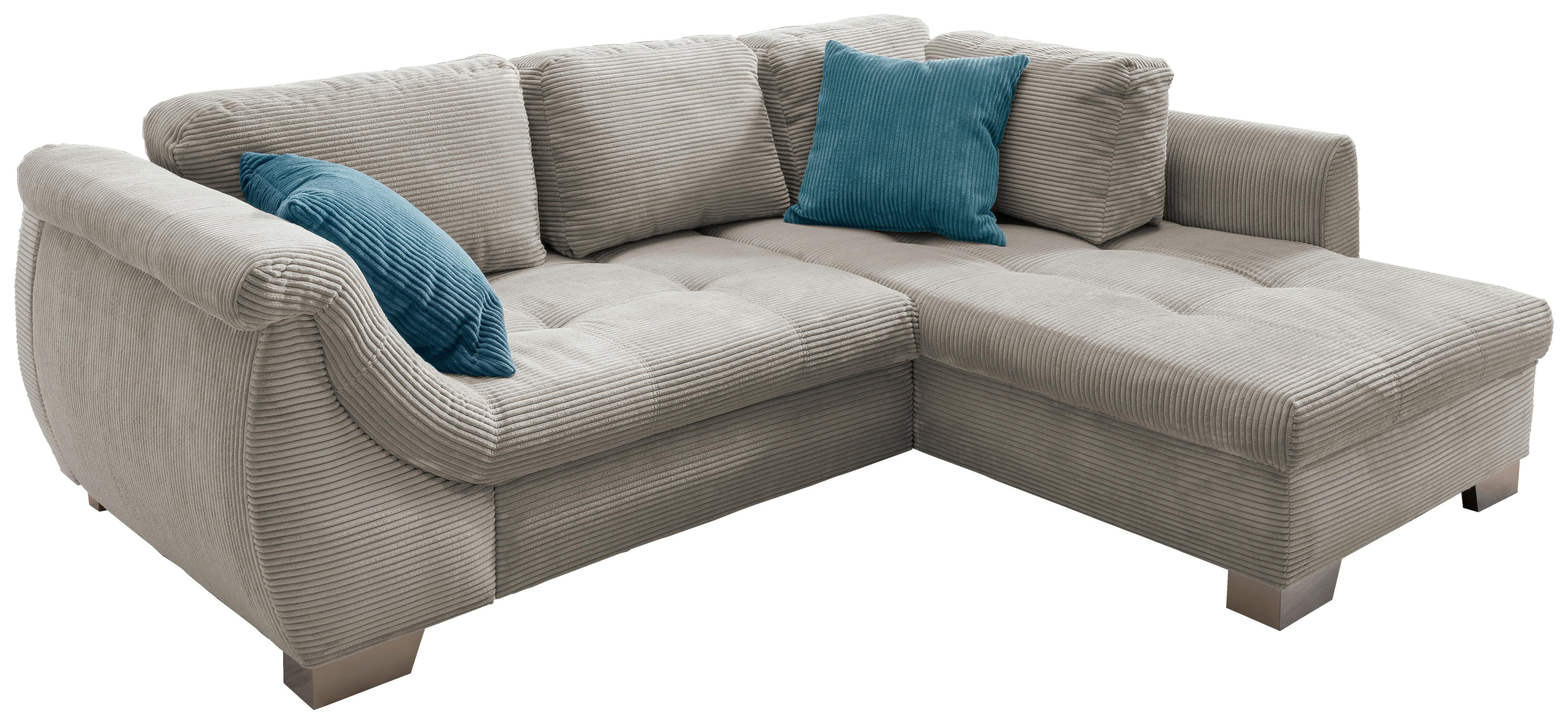 Ecksofa mit Schlaffunktion Flora Silberfarben Cord - Silberfarben/Petrol, Design, Textil (250/190cm) - MID.YOU