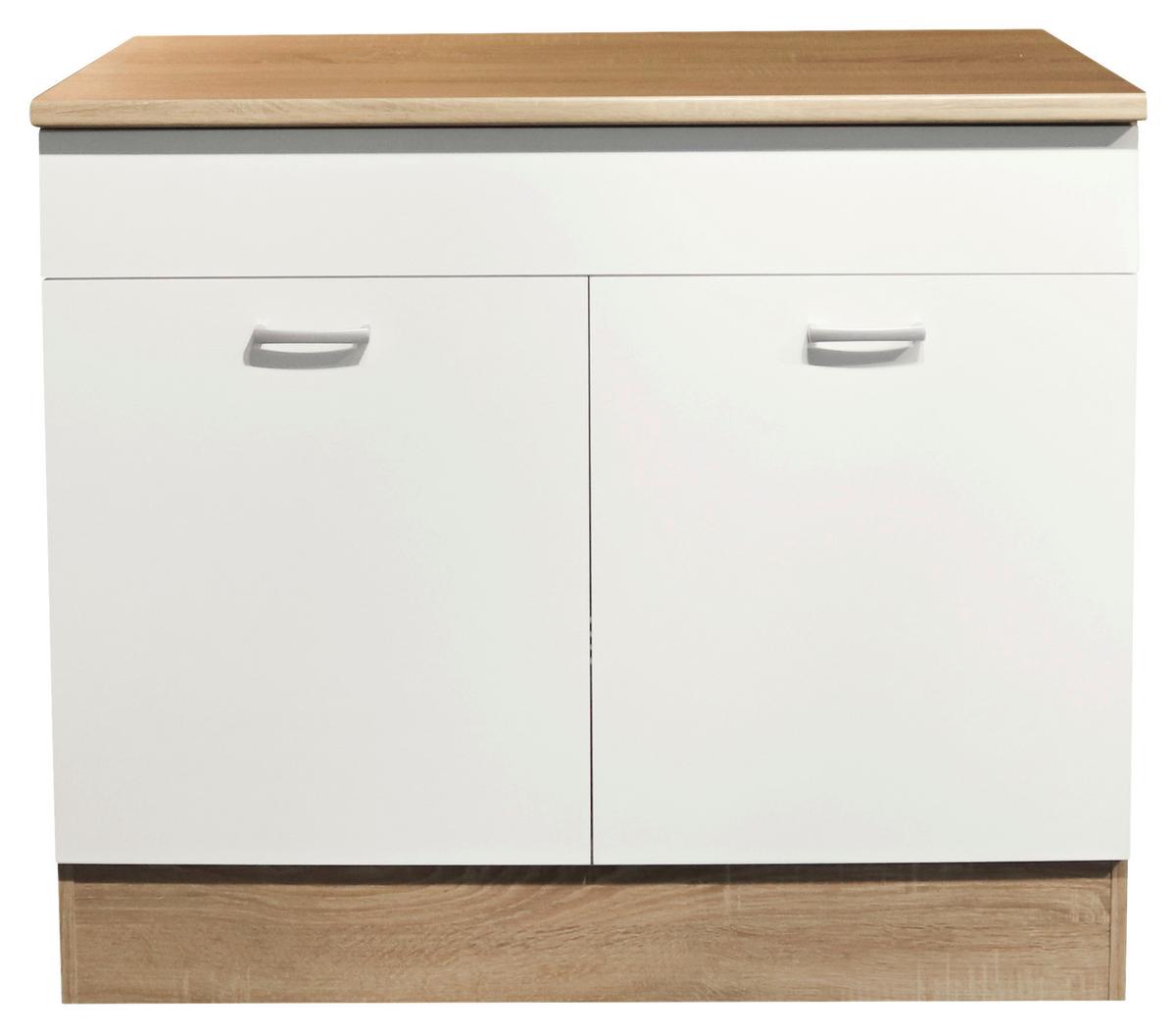 Spülenschrank Andy B: 100 cm Weiß/Eiche + Arbeitsplatte - Weiß/Sonoma Eiche, Basics, Holzwerkstoff (100/90/60cm) - MID.YOU