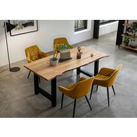 Tischgruppe Akazie Massiv/Senfgelb 5--Teilig. - Senfgelb/Naturfarben, MODERN, Holz/Textil (160/85/76,5cm) - Livetastic