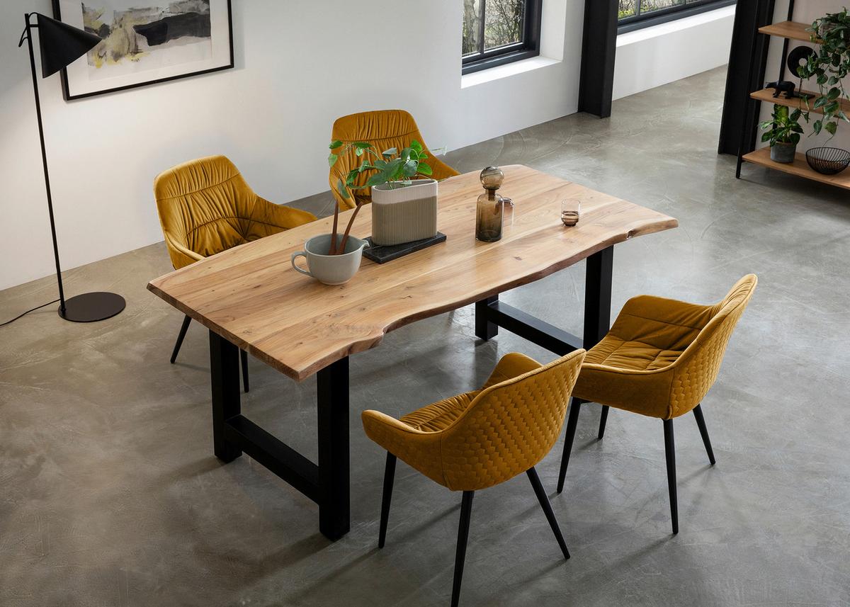 Tischgruppe Akazie Massiv/Senfgelb 5--Teilig. - Senfgelb/Naturfarben, MODERN, Holz/Textil (160/85/76,5cm) - Livetastic