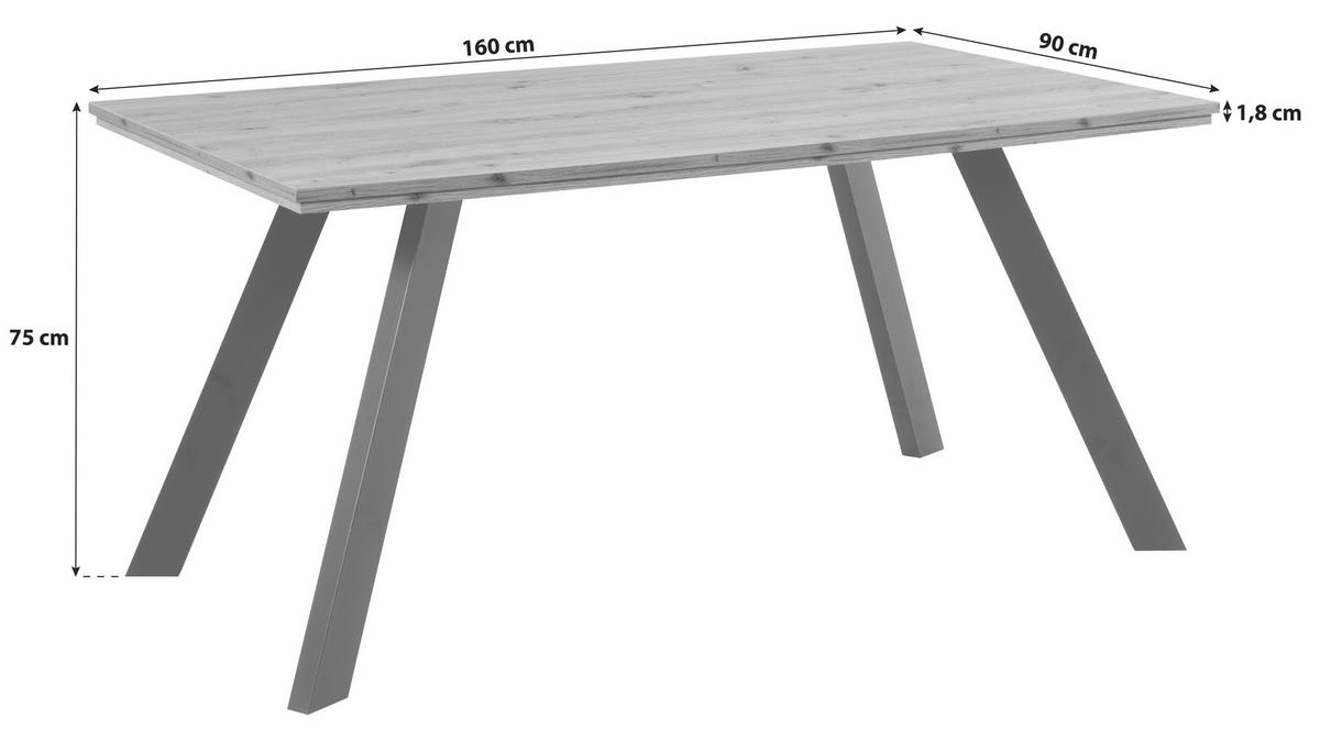 Étekzőasztal Konstanz 160/75 Cm - fekete/Artisan tölgy, Basics, faalapú anyag/fém (160/90/72,5cm) - MID.YOU