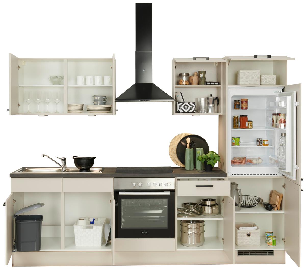 Kuchyňský blok PN80 vč.4 spotřebičů a dřezu - černá/kašmírová, Moderní, kompozitní dřevo/plast (270cm) - Pino