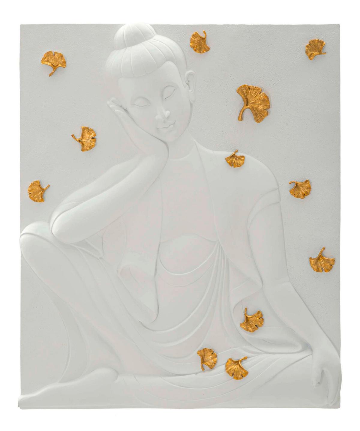 Wanddeko Buddha Goldfarben, Weiß B: 46 Cm - Basics, Kunststoff (46/55.5/5.70cm)